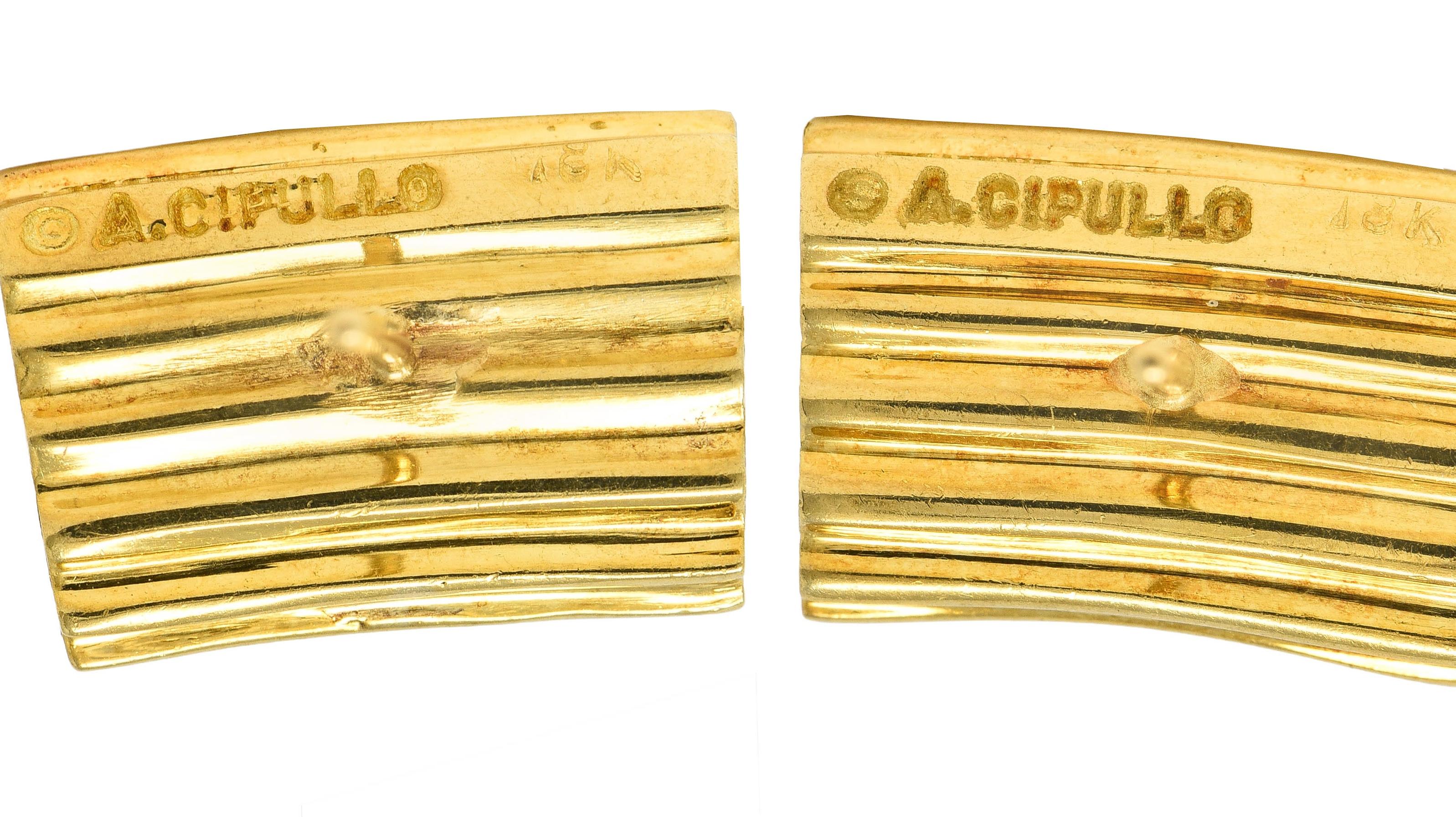 Aldo Cipullo 1970's 18 Karat Yellow Gold Vintage Rigatoni Earrings