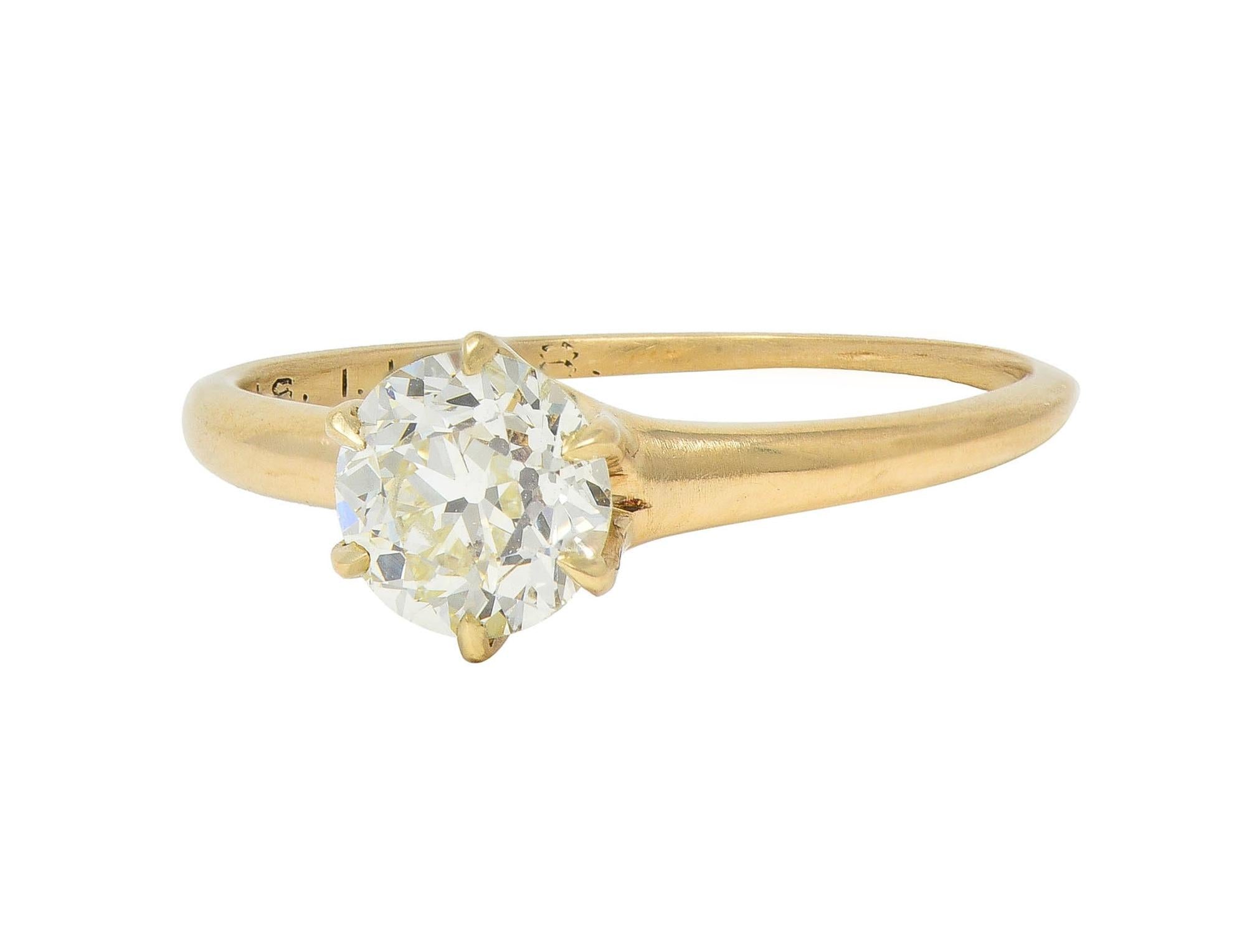 1.00 CTW Old European Antique Diamond 14K Yellow Gold Solitaire Engagement Ring