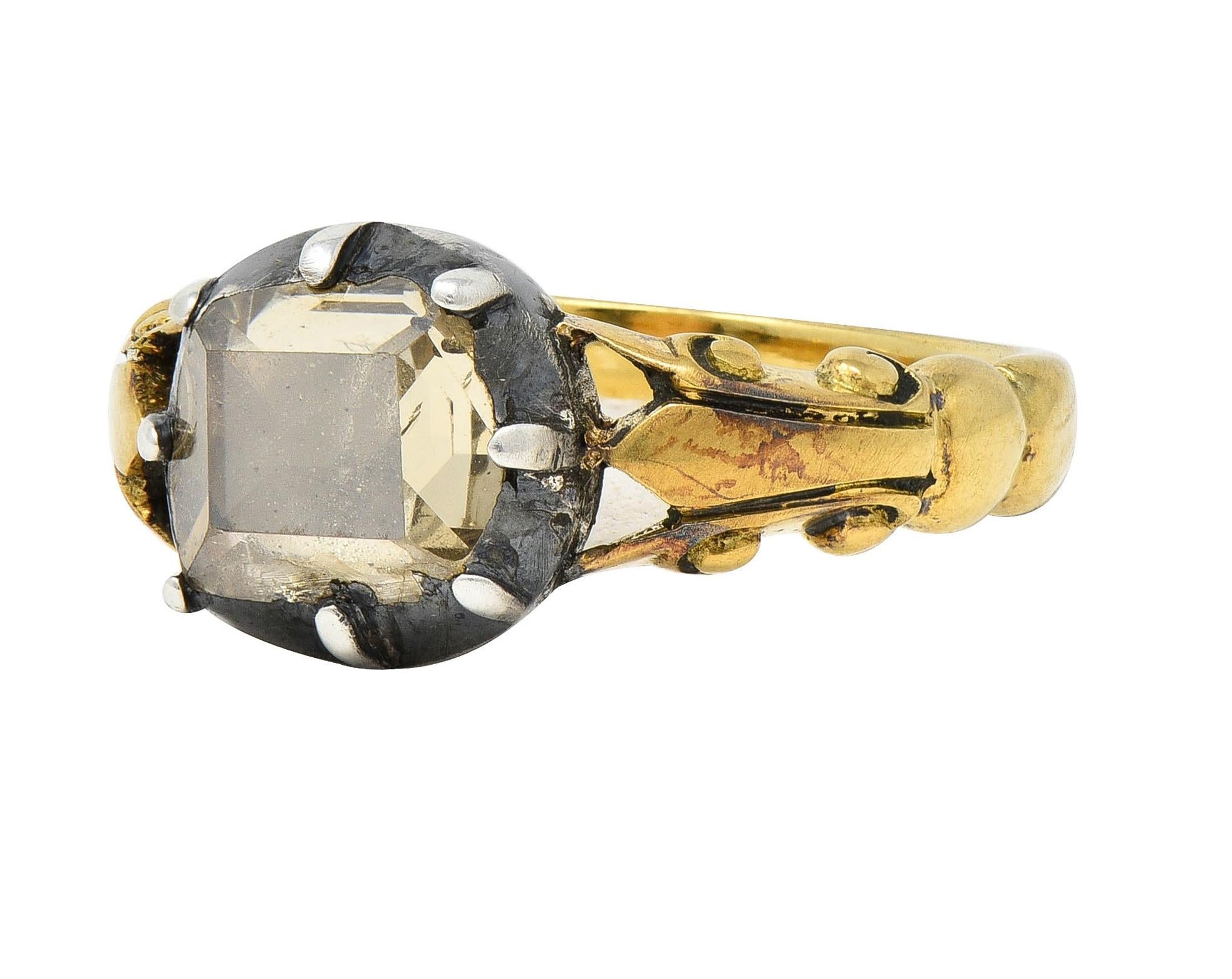 Georgian Foil Backed Diamond 18K Gold Silver Colette Fleur-De-Lis Antique Ring