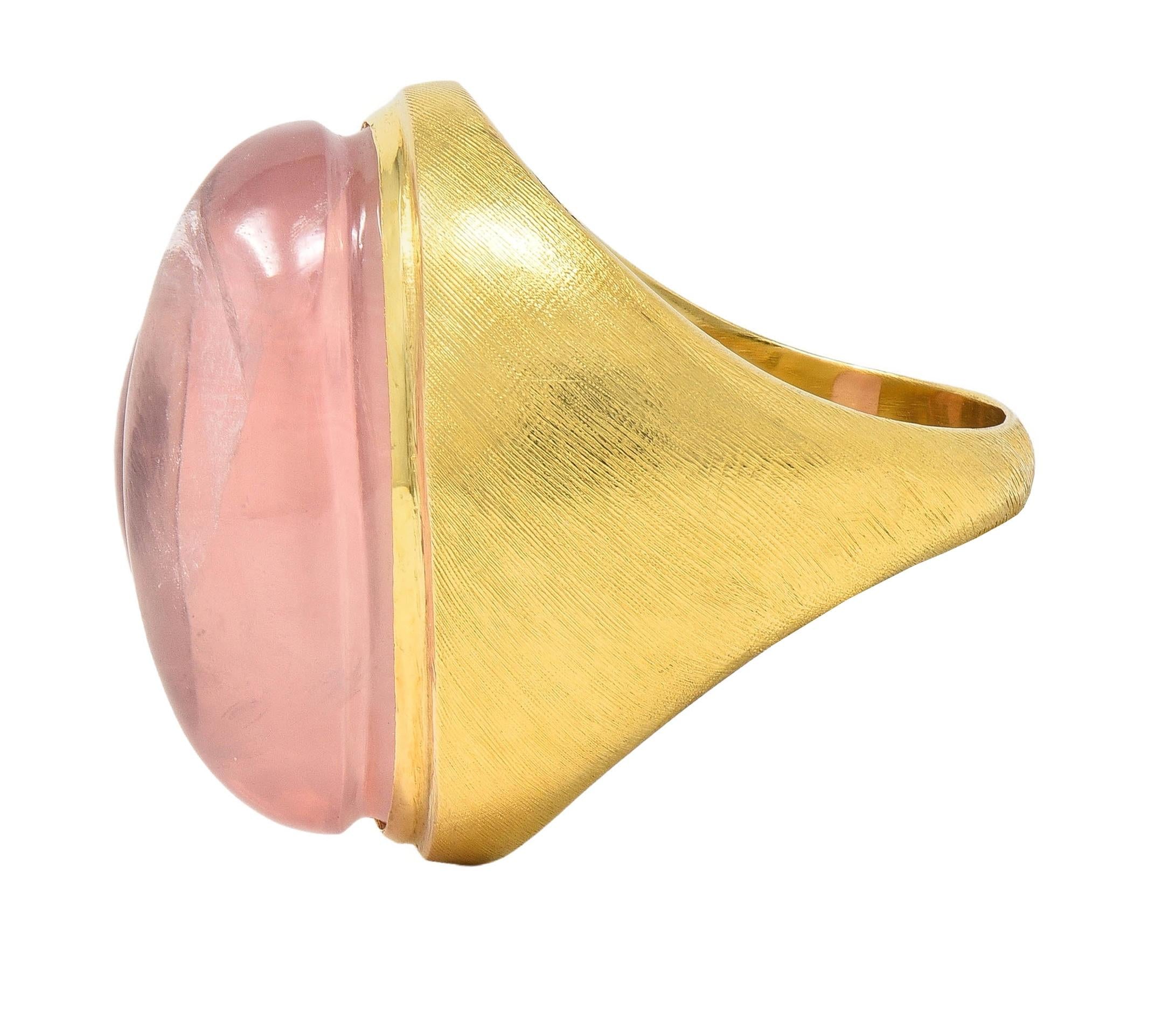 Burle Marx 1960's Carved Rose Quartz 18 Karat Gold Vintage Signet Ring