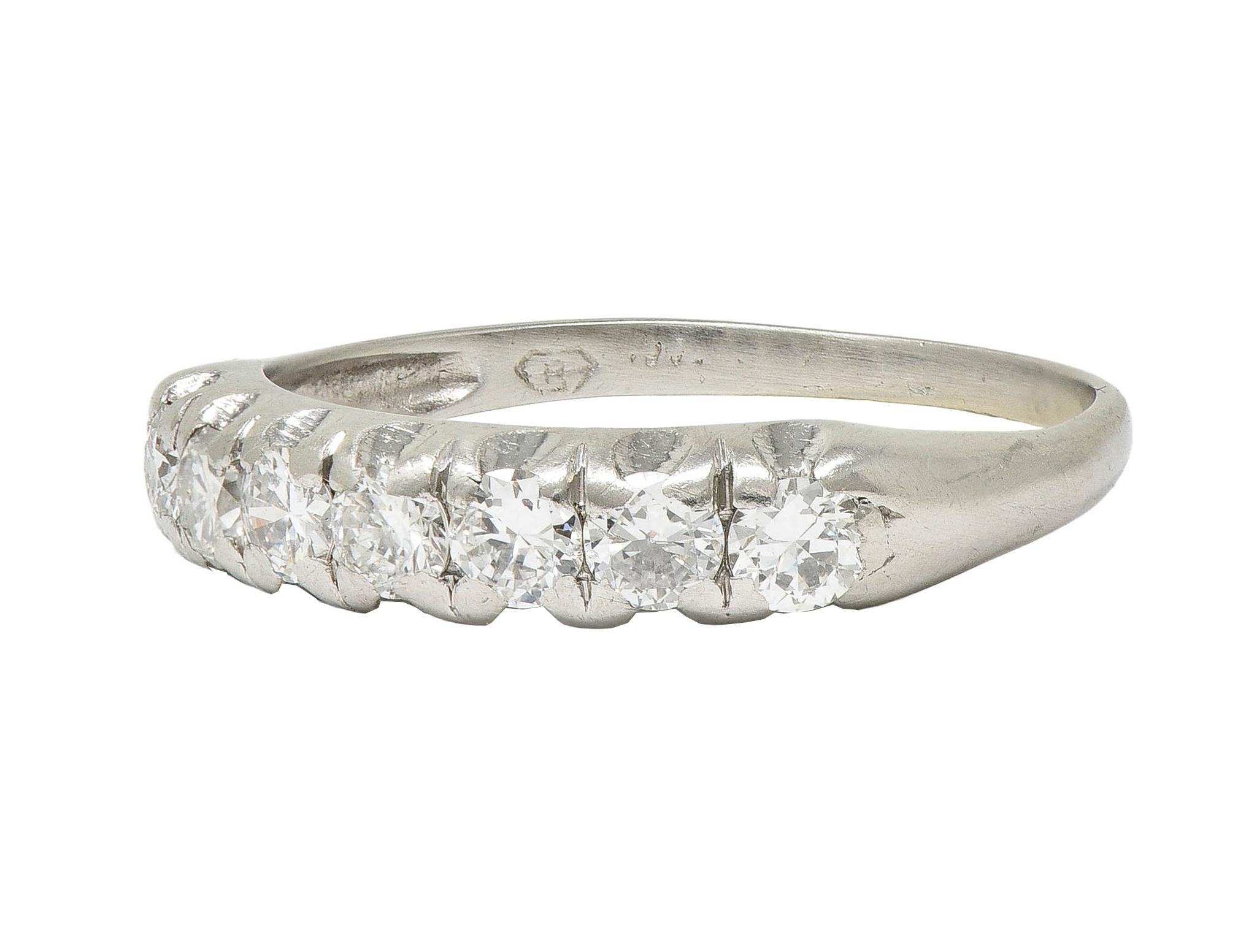 Mid-Century 0.70 CTW Diamond Platinum Vintage Seven Stone Wedding Band Ring