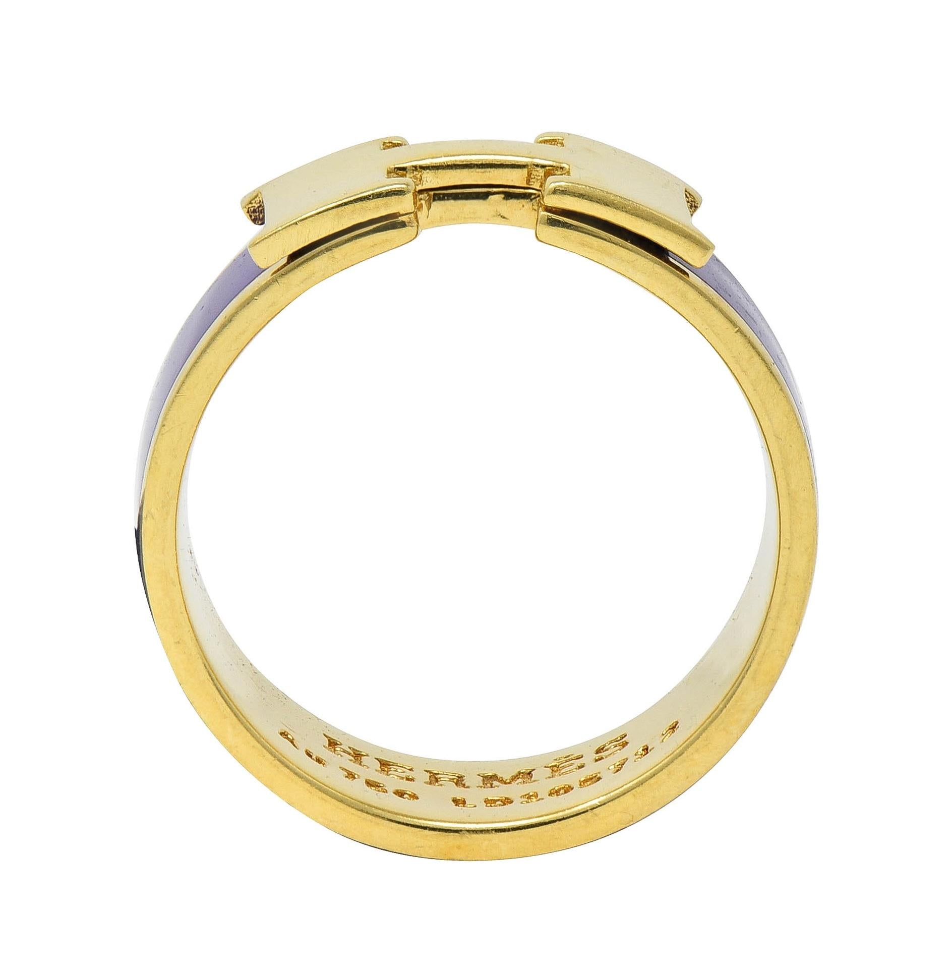 Hermés Purple Enamel 18 Karat Yellow Gold Clic Clac H Band Ring