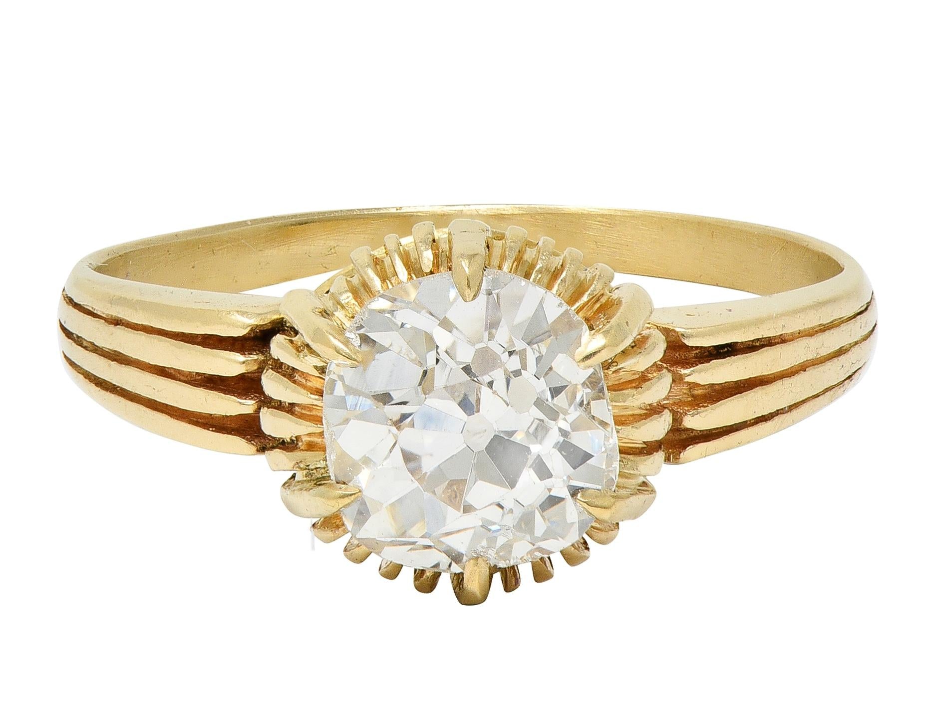 Victorian 0.86 Old Mine Cut Diamond 14K Gold Antique Solitaire Engagement Ring
