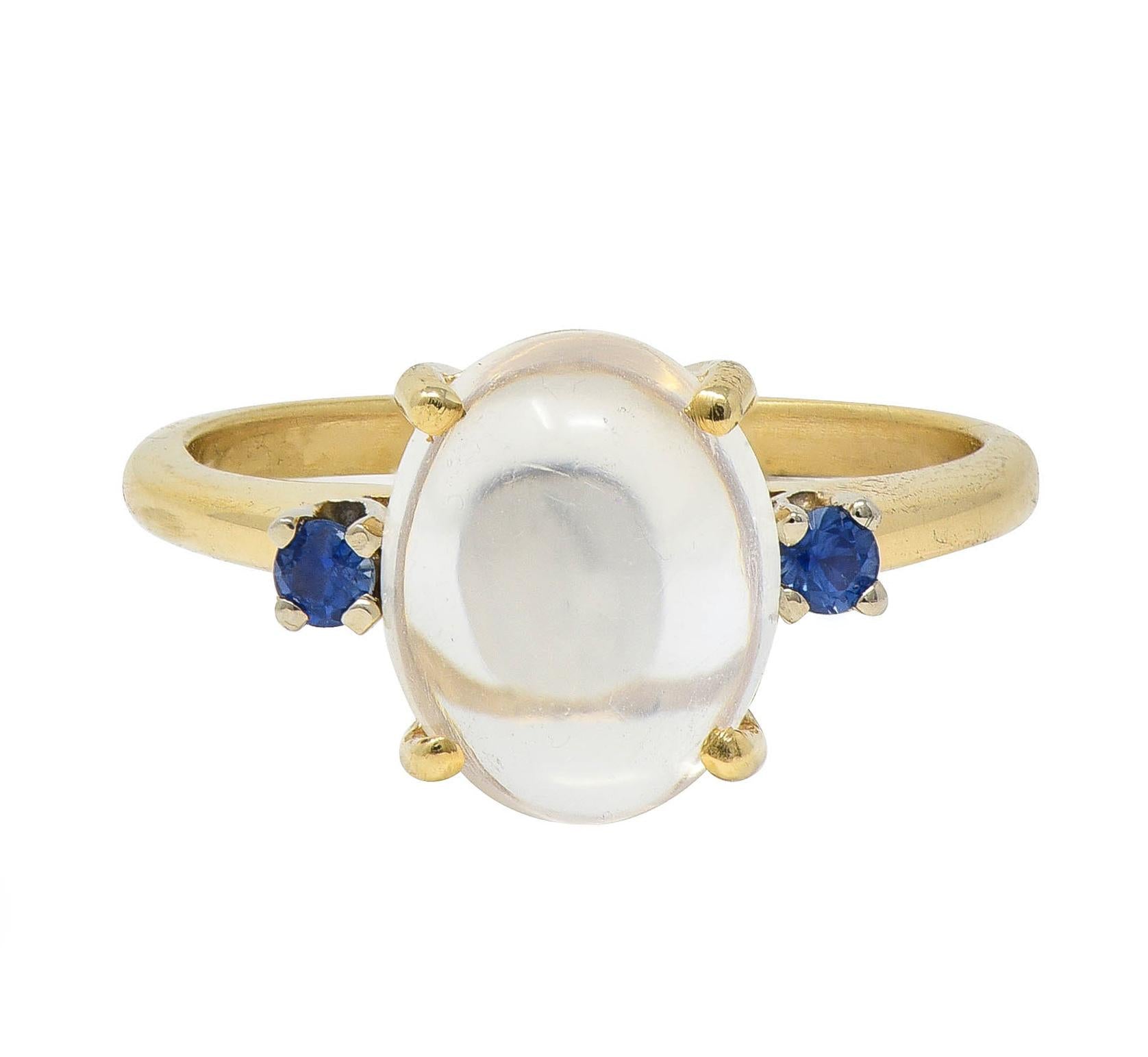 Retro Moonstone Sapphire 14 Karat Two-Tone Gold Vintage Three Stone Ring