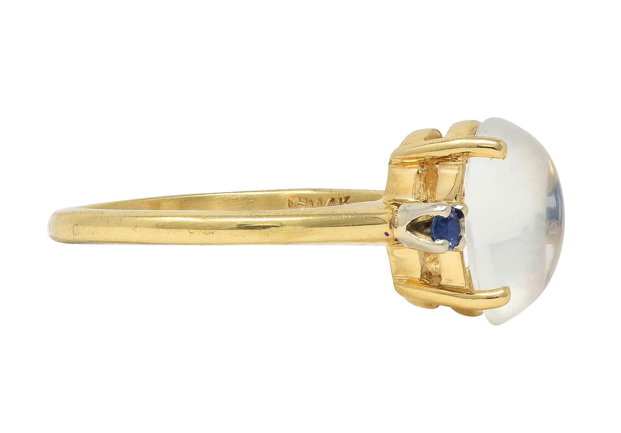 Retro Moonstone Sapphire 14 Karat Two-Tone Gold Vintage Three Stone Ring