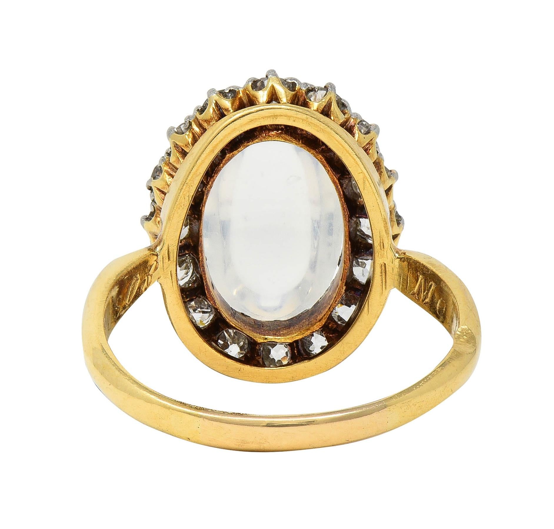 Edwardian Moonstone Diamond Platinum 14 Karat Gold Antique Halo Ring