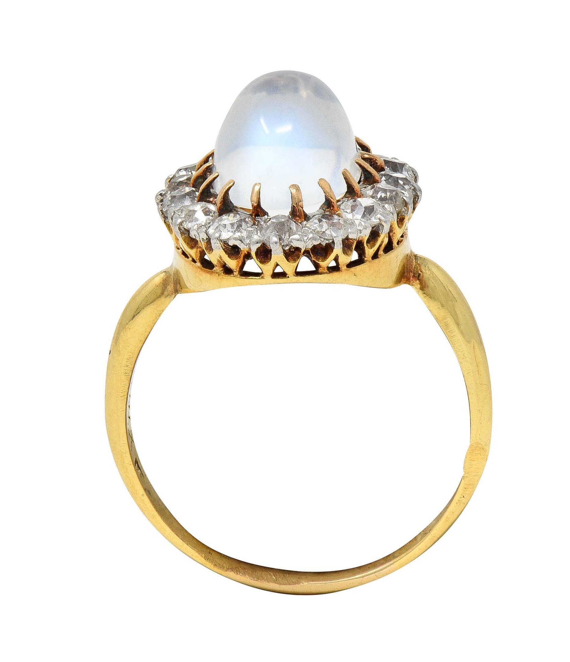 Edwardian Moonstone Diamond Platinum 14 Karat Gold Antique Halo Ring