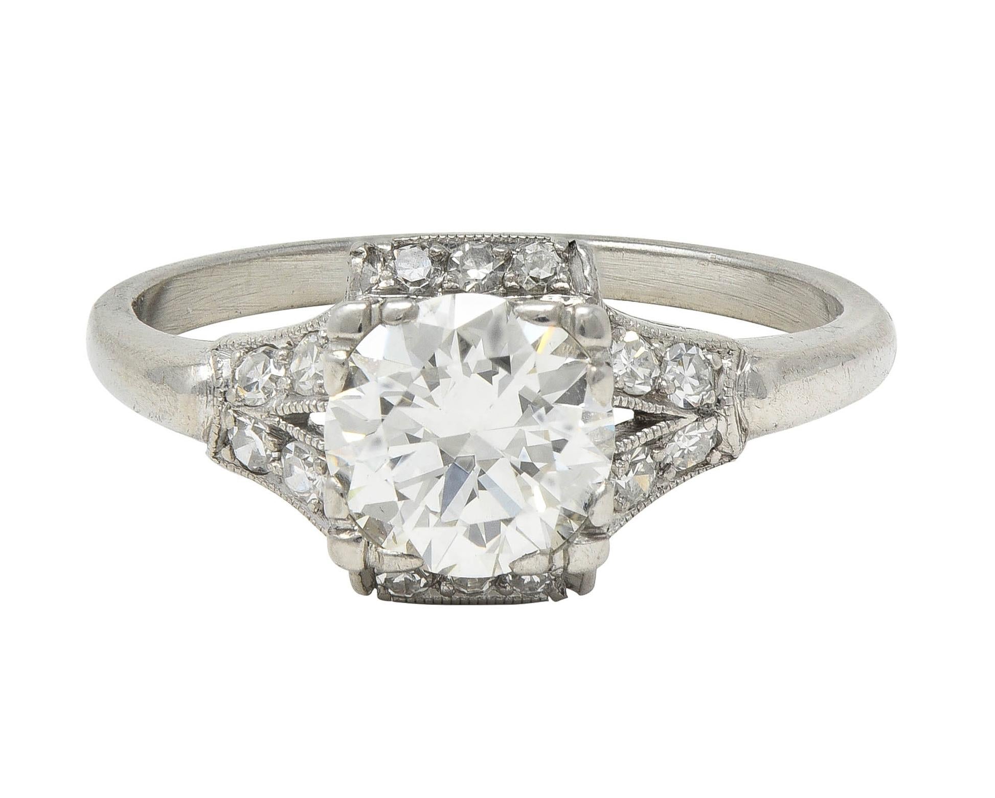 Late Art Deco 1.20 CTW Transitional Cut Diamond Platinum Vintage Engagement Ring