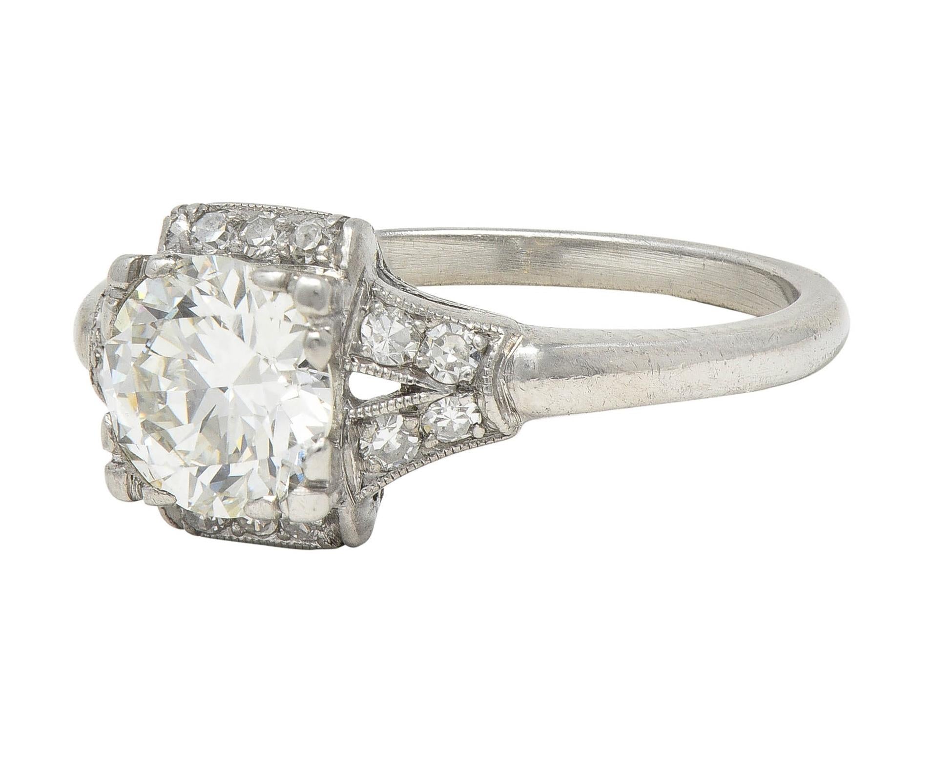 Late Art Deco 1.20 CTW Transitional Cut Diamond Platinum Vintage Engagement Ring