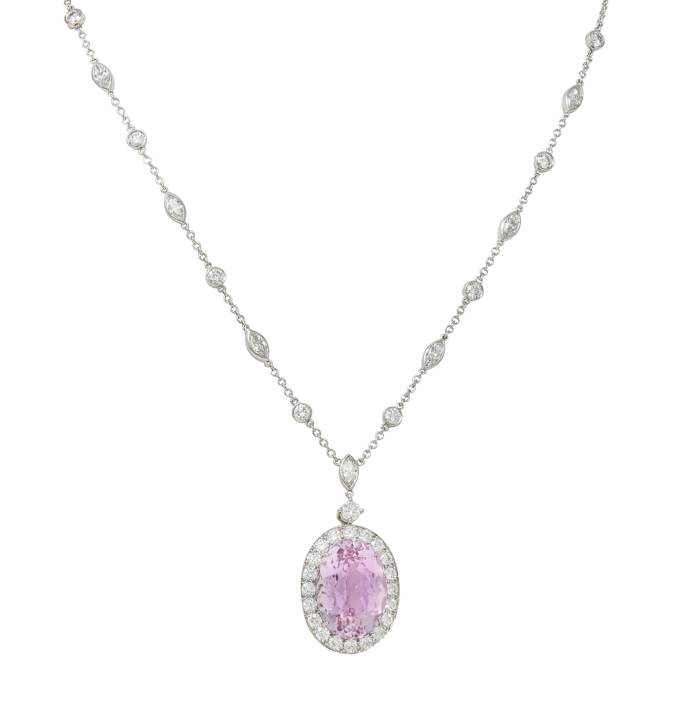 Tiffany & Co. 20.25 CTW Kunzite Diamond Platinum Station Drop Pendant Necklace