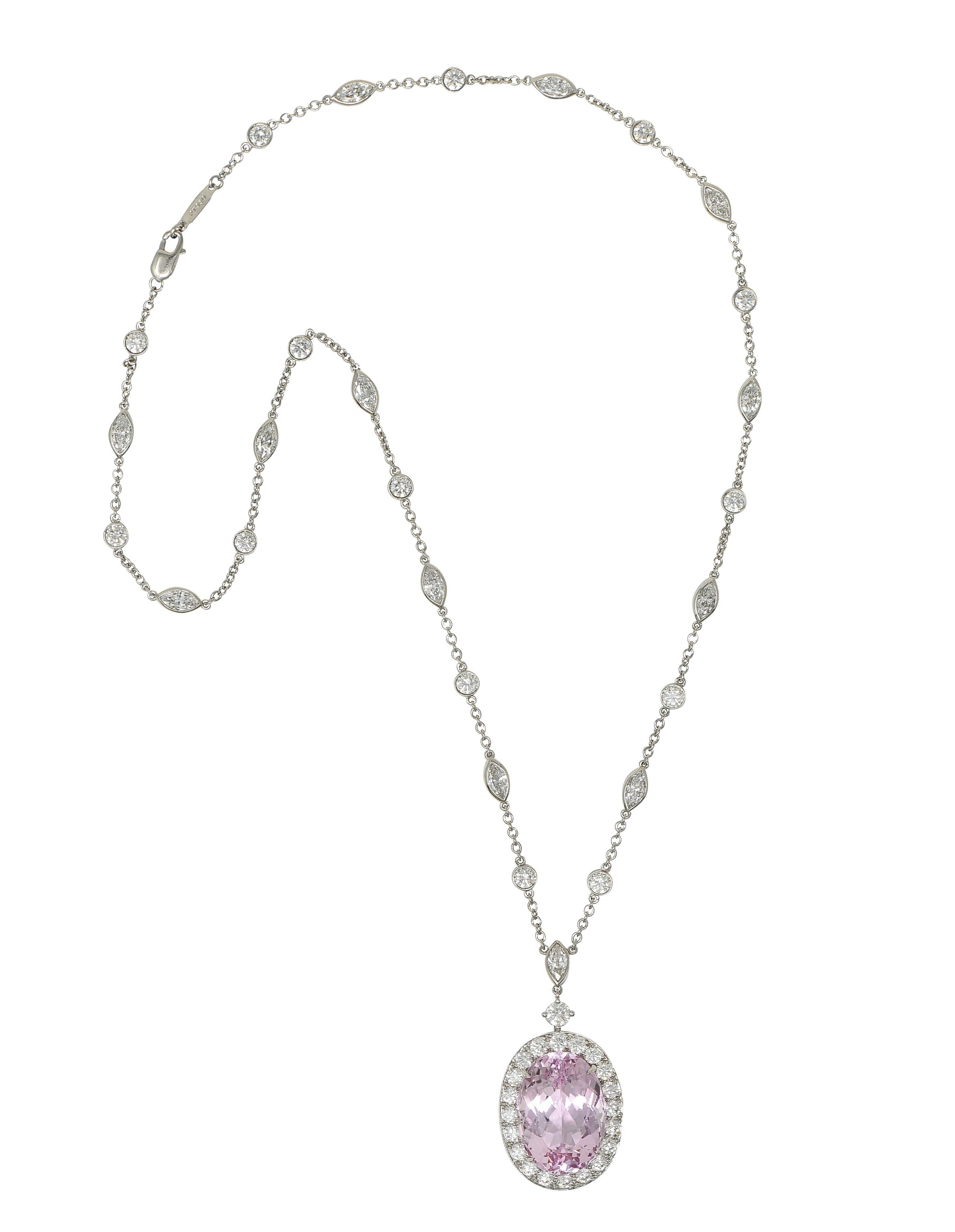 Tiffany & Co. 20.25 CTW Kunzite Diamond Platinum Station Drop Pendant Necklace