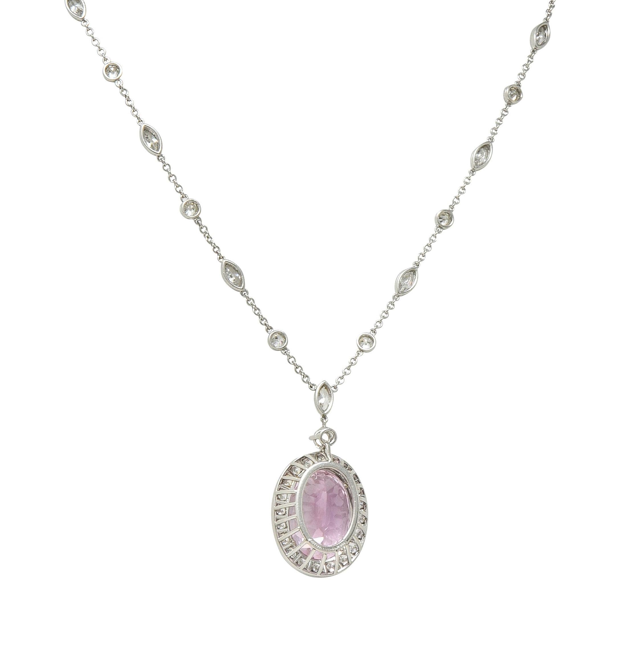 Tiffany & Co. 20.25 CTW Kunzite Diamond Platinum Station Drop Pendant Necklace