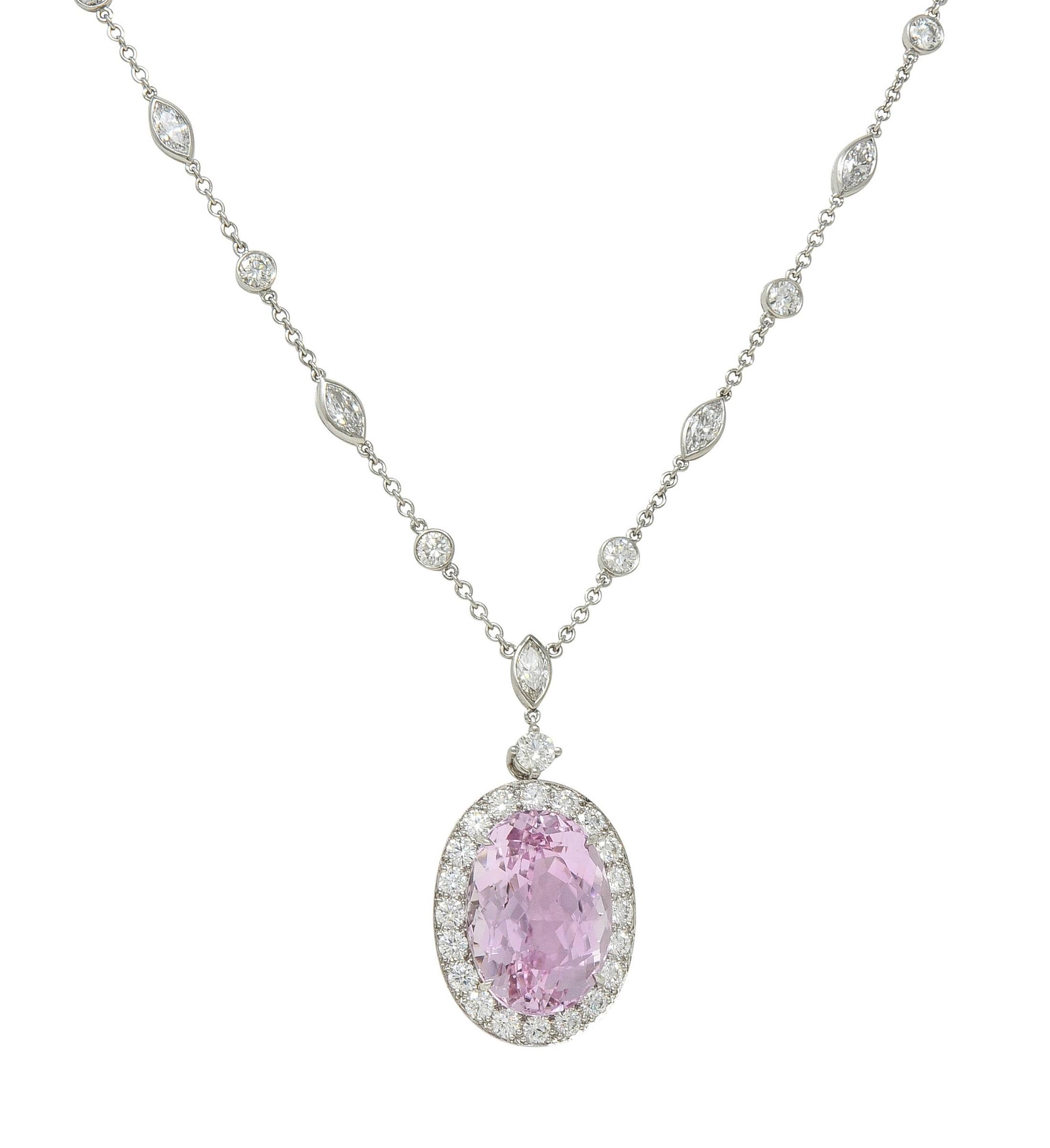 Tiffany & Co. 20.25 CTW Kunzite Diamond Platinum Station Drop Pendant Necklace