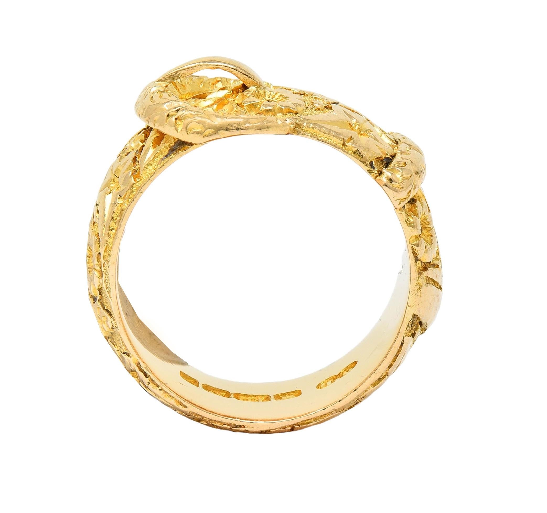 Edwardian 1908 18 Karat Yellow Gold Antique Floral Buckle Band Ring