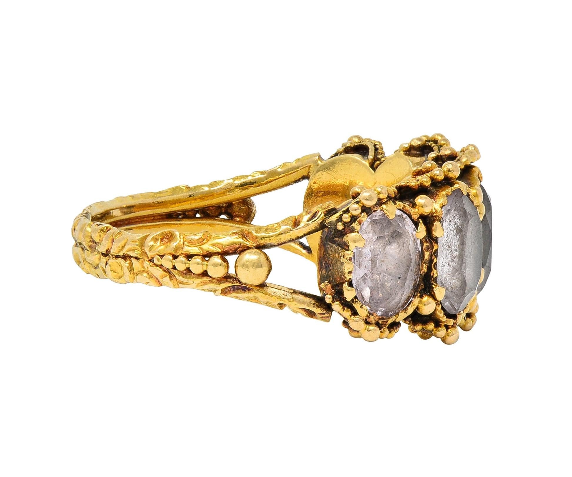 Victorian 1.90 CTW White Topaz 18Karat Yellow Gold Antique Five Stone Band Ring