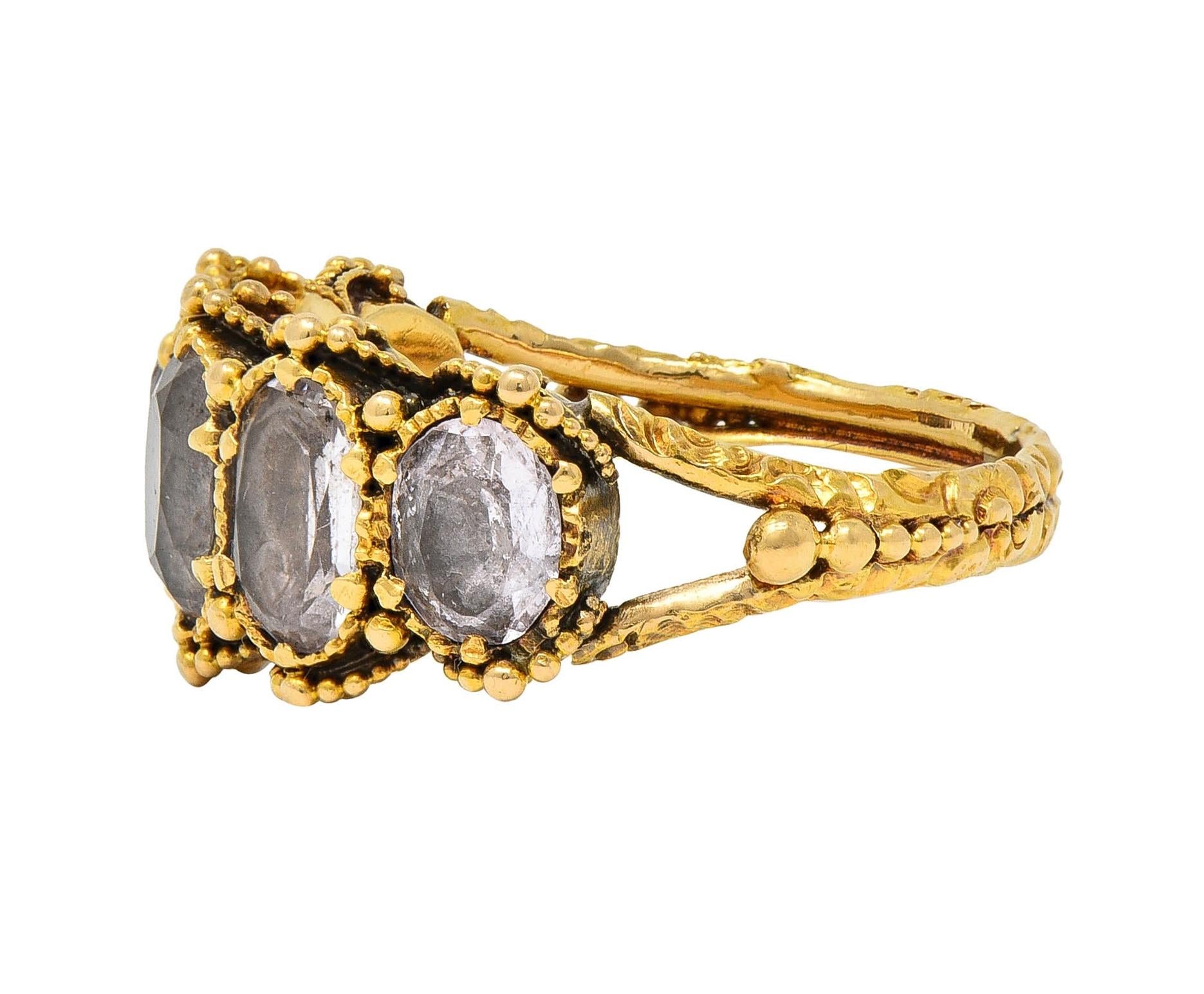 Victorian 1.90 CTW White Topaz 18Karat Yellow Gold Antique Five Stone Band Ring