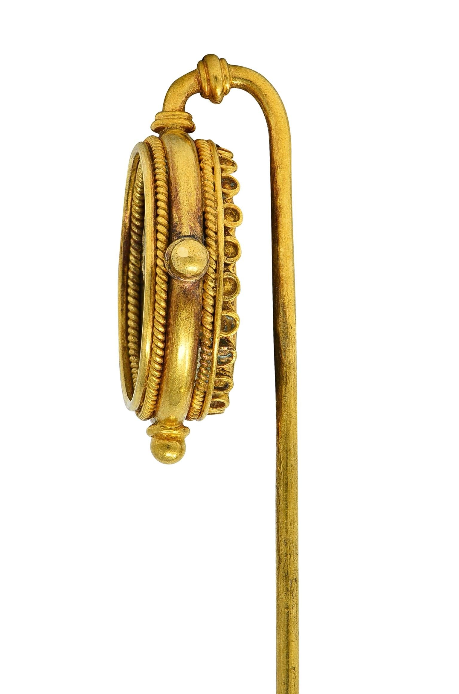 Victorian Ancient Carthaginian Zeus Coin 18 Karat Yellow Gold Antique Stickpin
