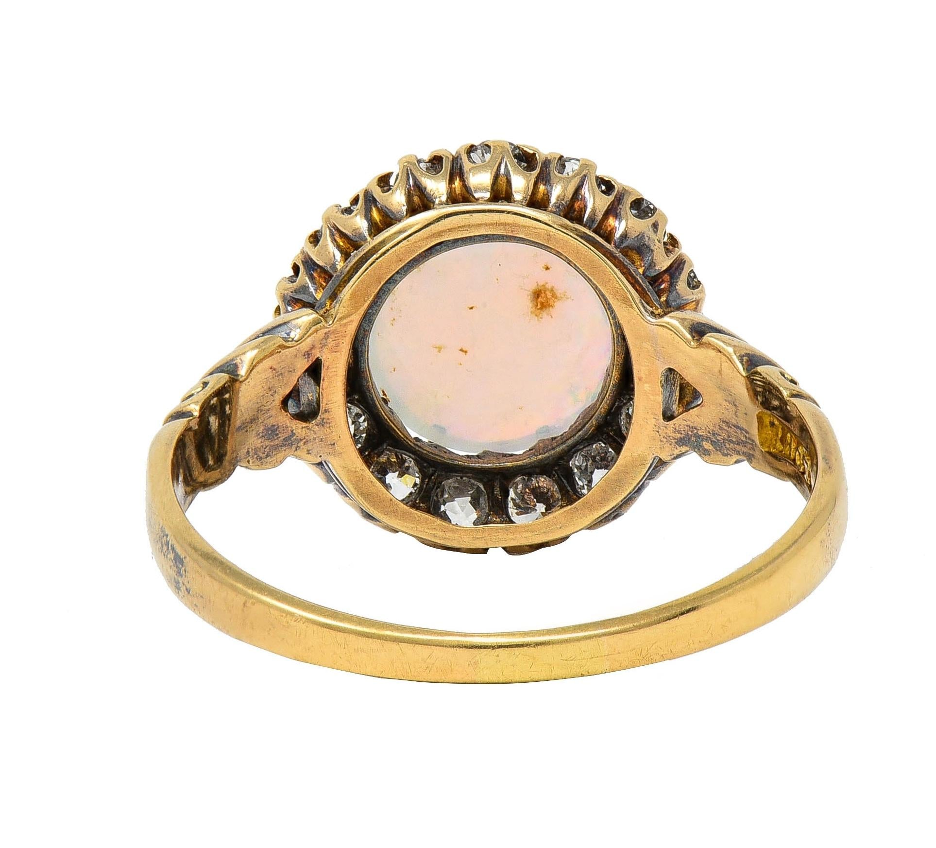 Victorian Opal Diamond 18 Karat Yellow Gold Antique Halo Ring