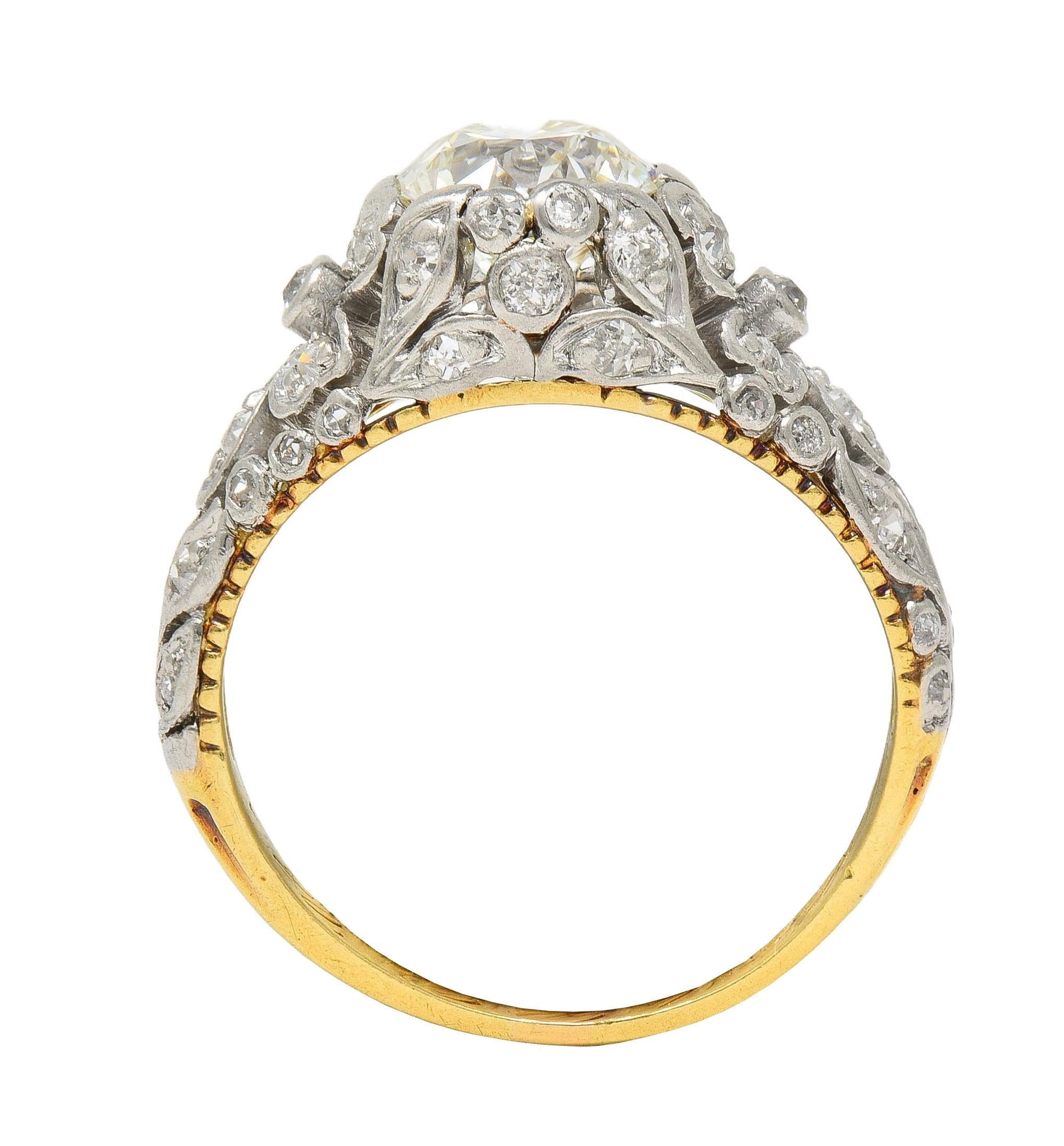 Edwardian 1908 1.74 CTW Diamond Platinum 18K Gold Antique Floral Engagement Ring