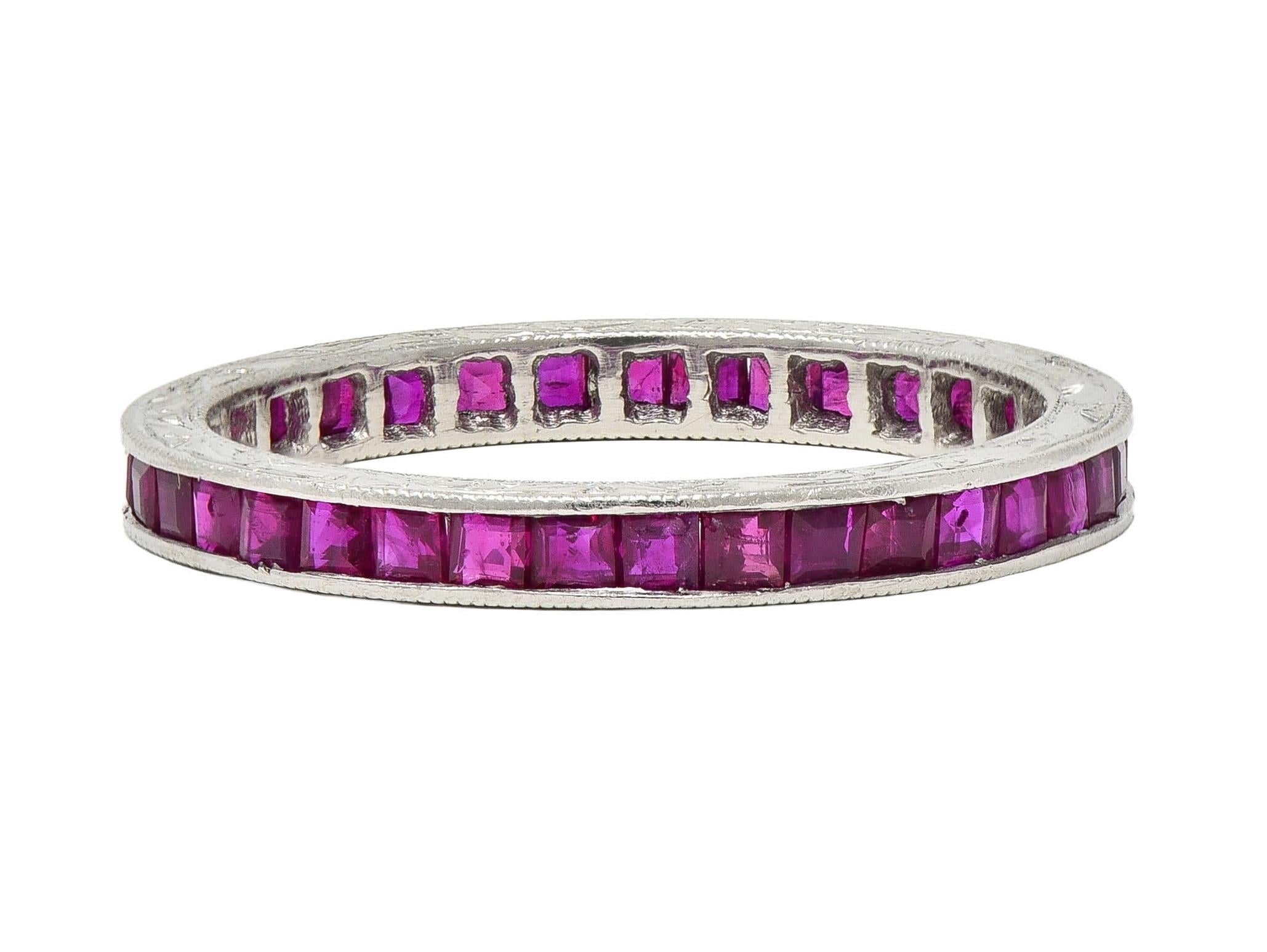 Art Deco 1.85 CTW Square Cut Ruby Platinum Eternity Vintage Channel Band Ring