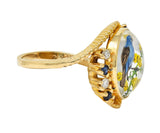 1960s Sapphire Diamond Essex Crystal 14 Karat Gold Vintage Blue Bird Bypass Ring