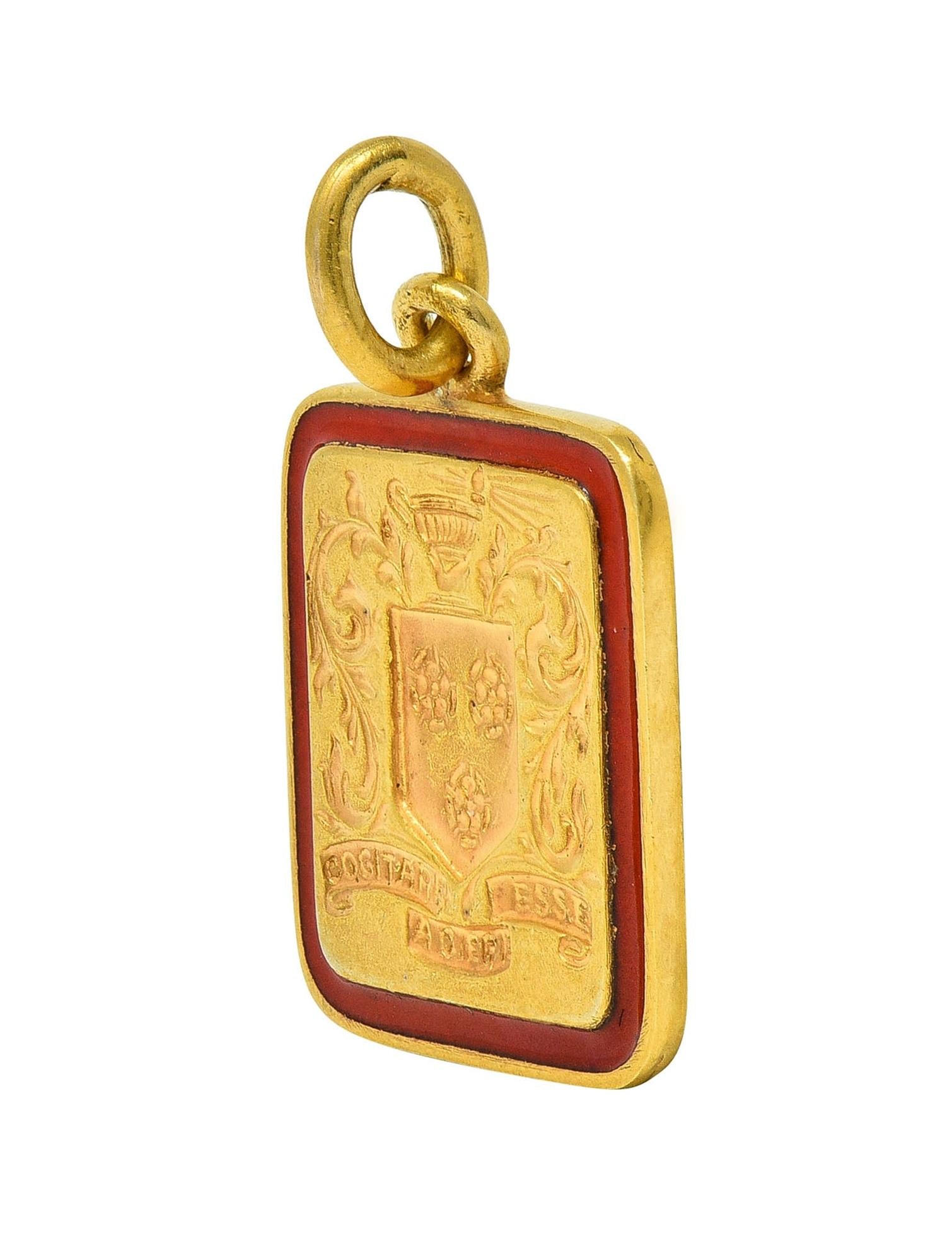 Tiffany & Co. 1945 Enamel 14K Gold School Crest Antique Intaglio Pendant Charm