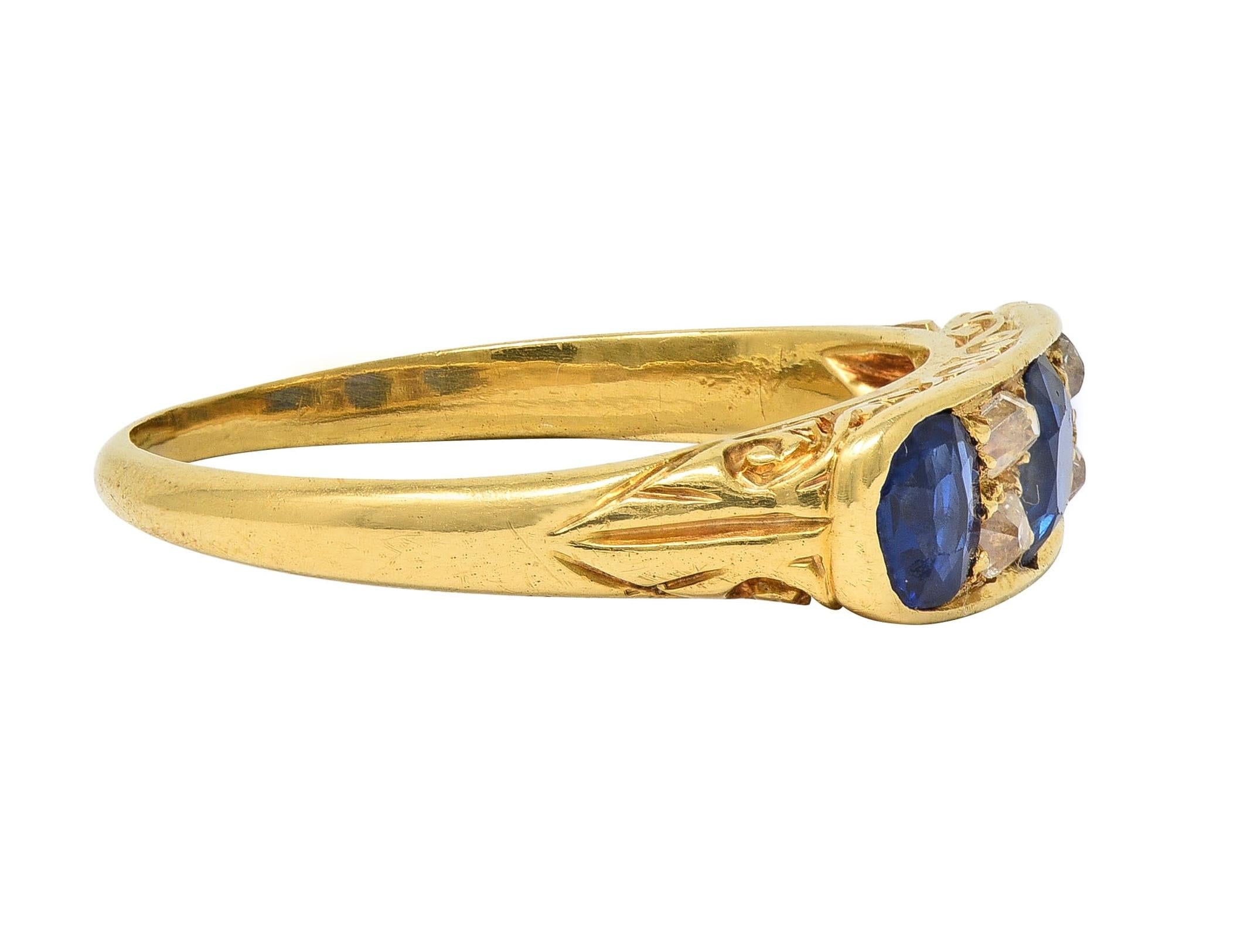 Victorian 1.52 CTW Sapphire Diamond 18K Yellow Gold Antique Scroll Band Ring