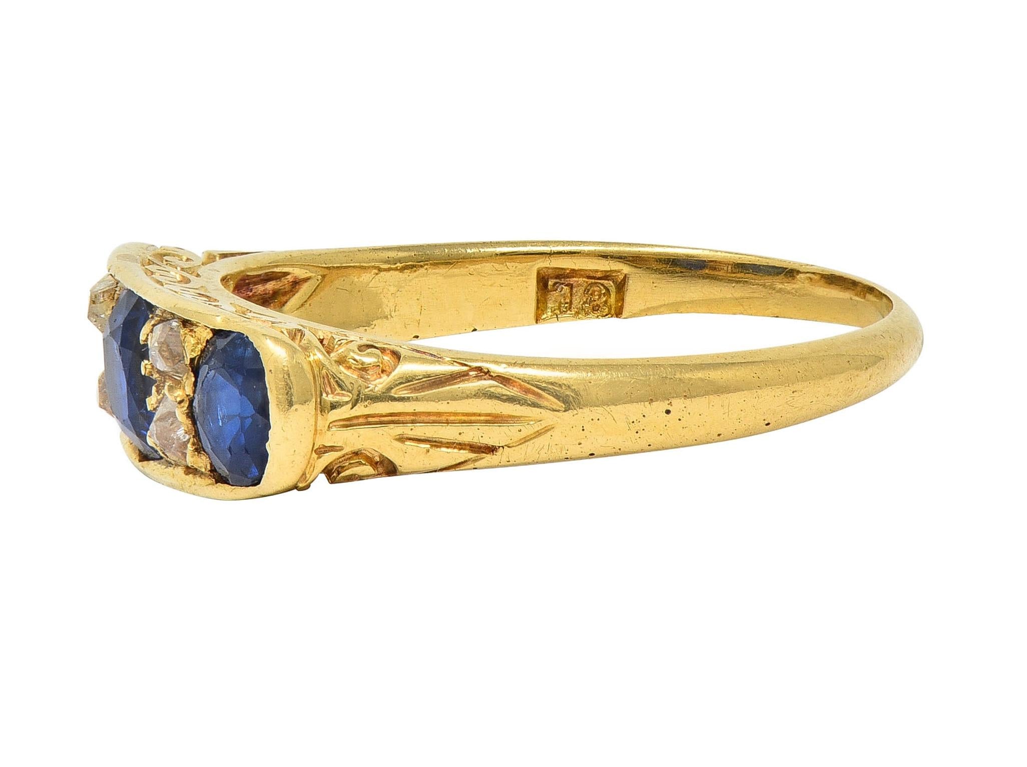 Victorian 1.52 CTW Sapphire Diamond 18K Yellow Gold Antique Scroll Band Ring