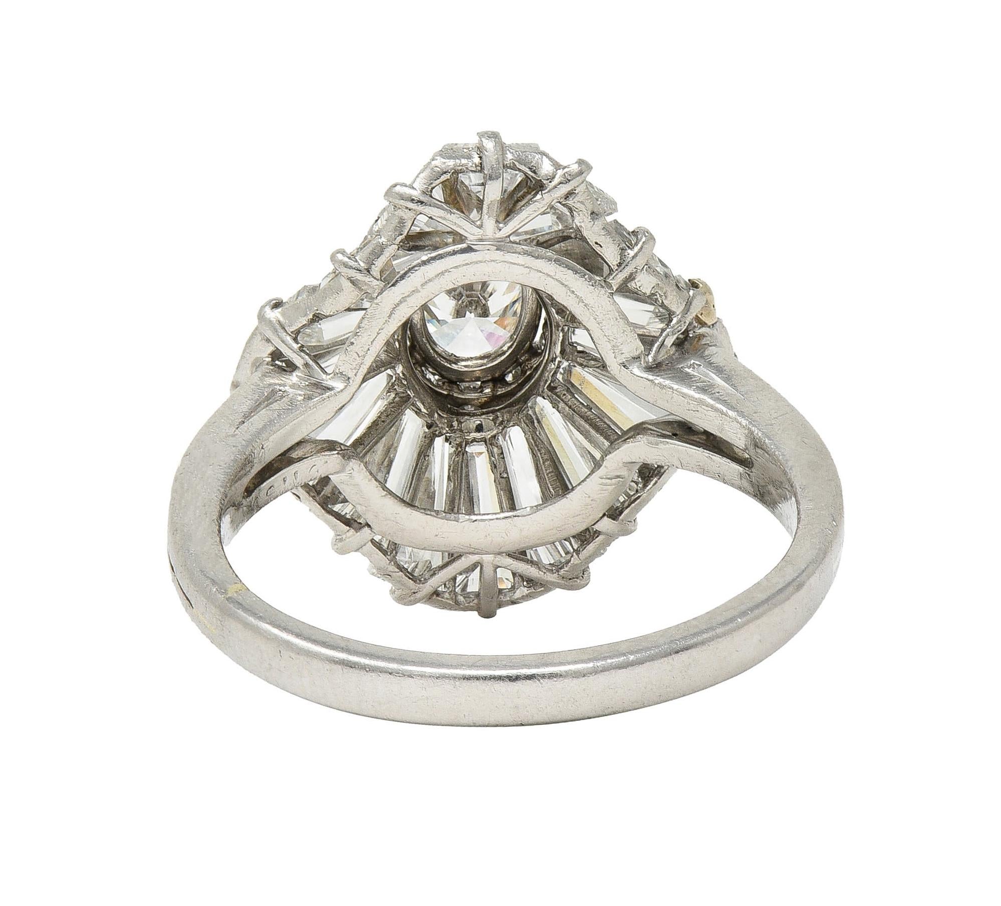 Mid-Century 3.95 CTW Diamond Platinum Vintage Ballerina Halo Cocktail Ring