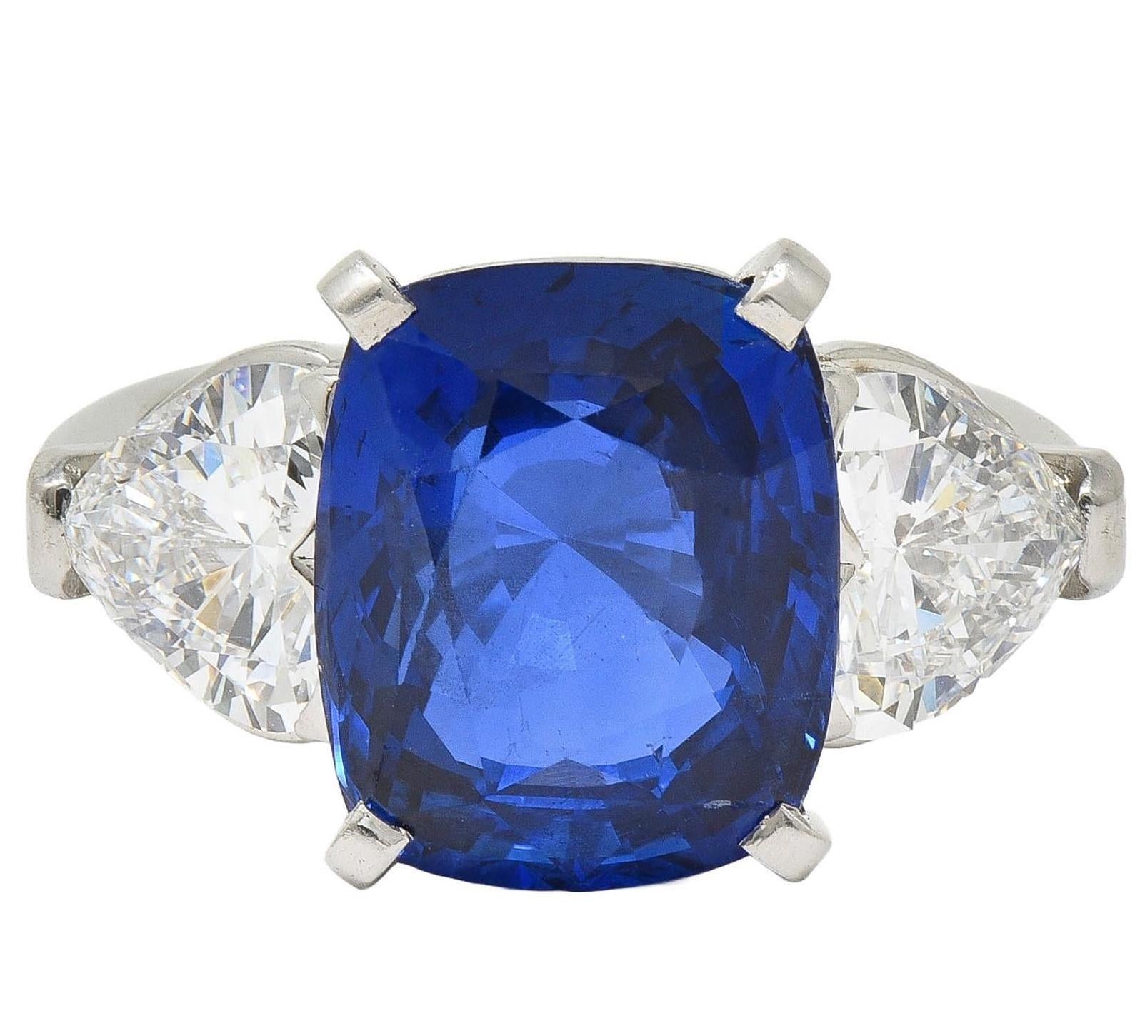 Bulgari 10.22 CTW No Heat Sapphire Heart Diamond Platinum 3 Stone Vintage Ring