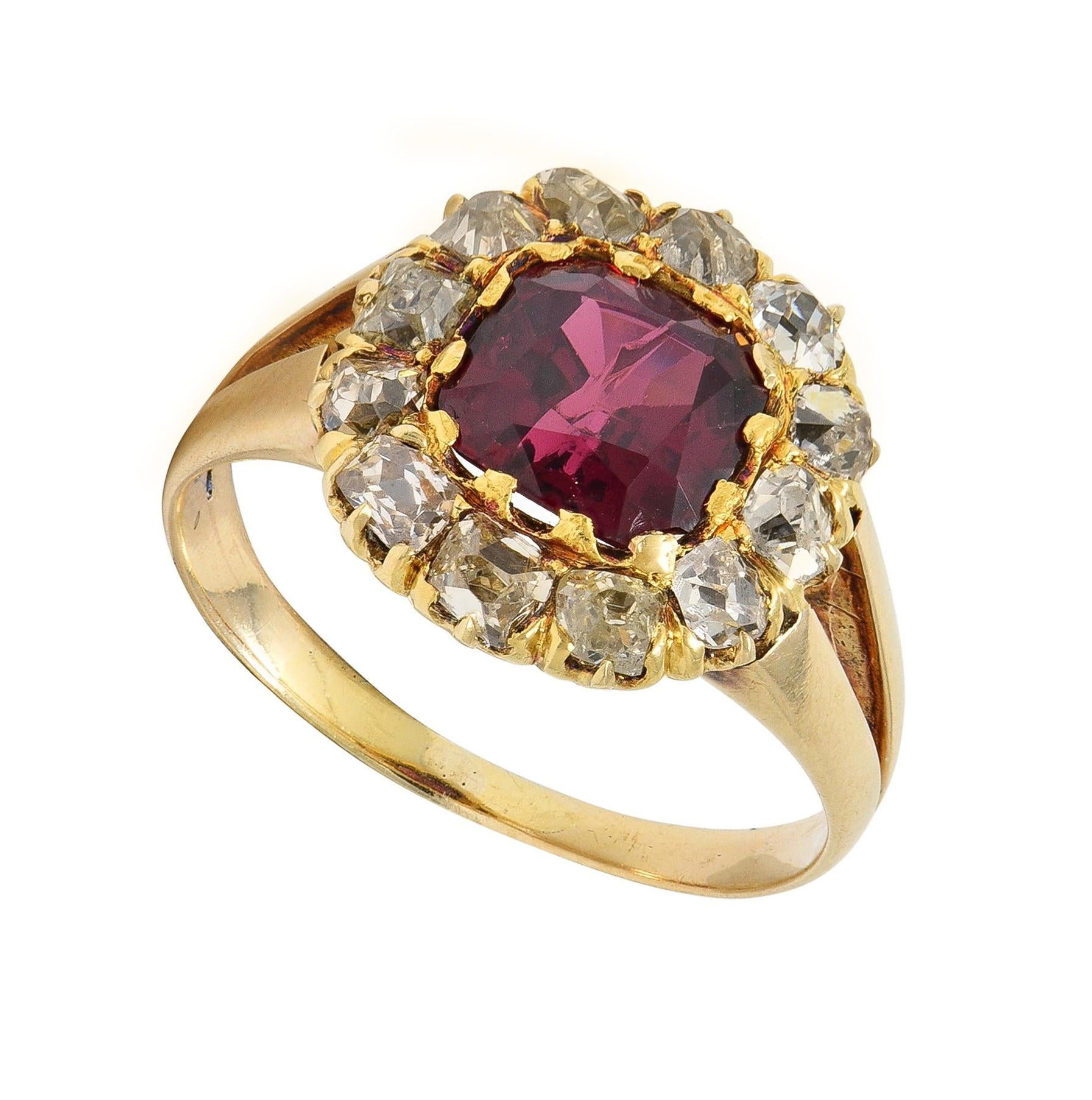 Victorian 2.95 CTW Pyrope-Spessartine Garnet Diamond 14K Gold Antique Halo Ring