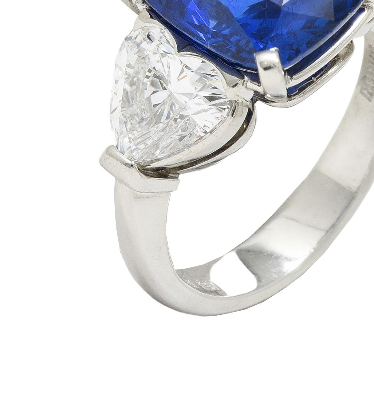 Bulgari 10.22 CTW No Heat Sapphire Heart Diamond Platinum 3 Stone Vintage Ring