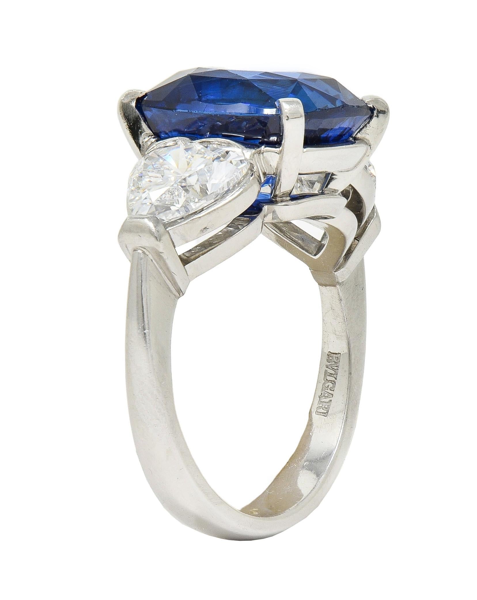 Bulgari 10.22 CTW No Heat Sapphire Heart Diamond Platinum 3 Stone Vintage Ring