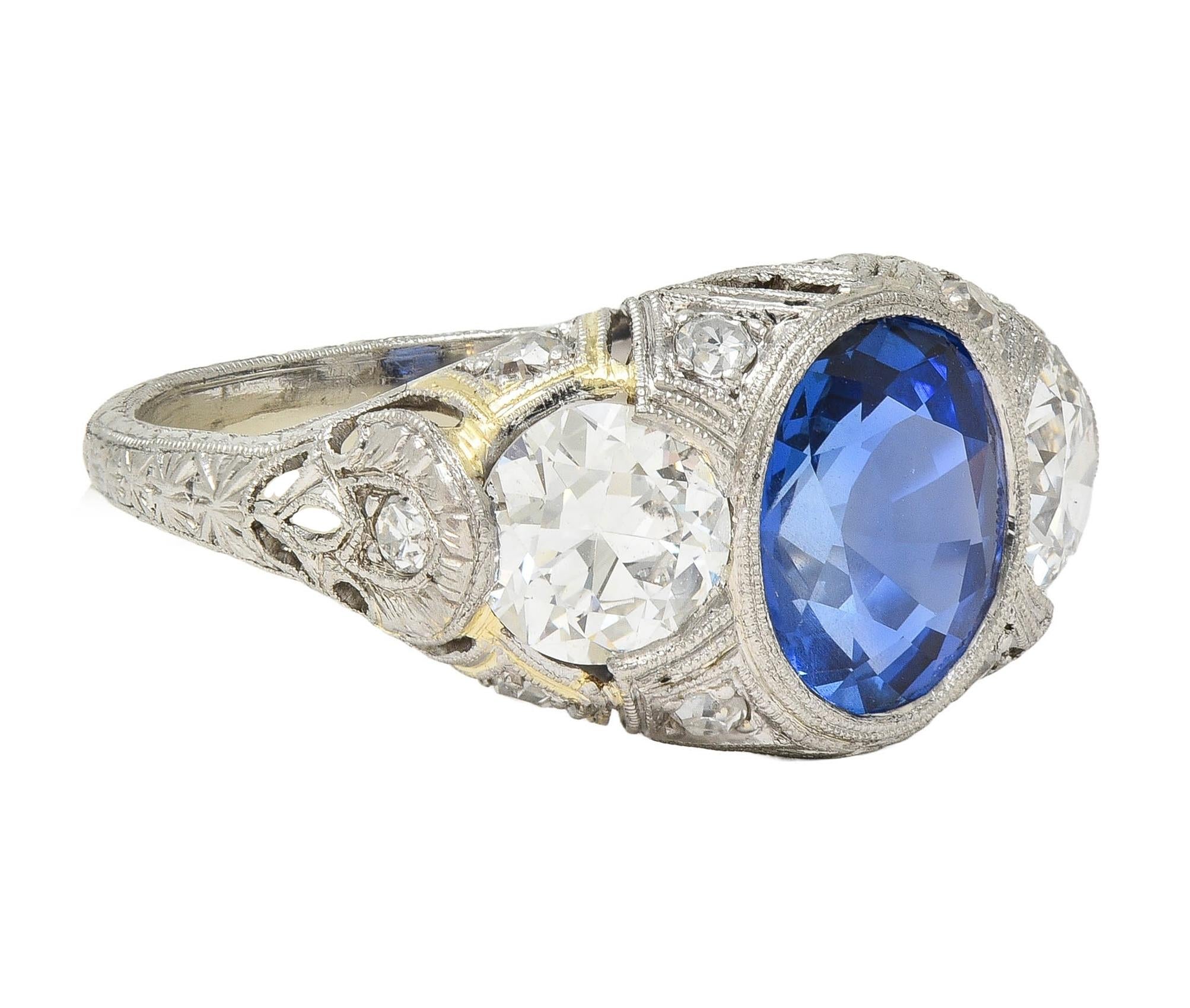 Art Deco 4.90 CTW No Heat Ceylon Sapphire Diamond Platinum Antique Ring AGL