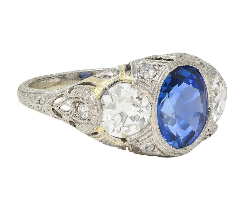 Art Deco 4.90 CTW No Heat Ceylon Sapphire Diamond Platinum Antique Ring AGL