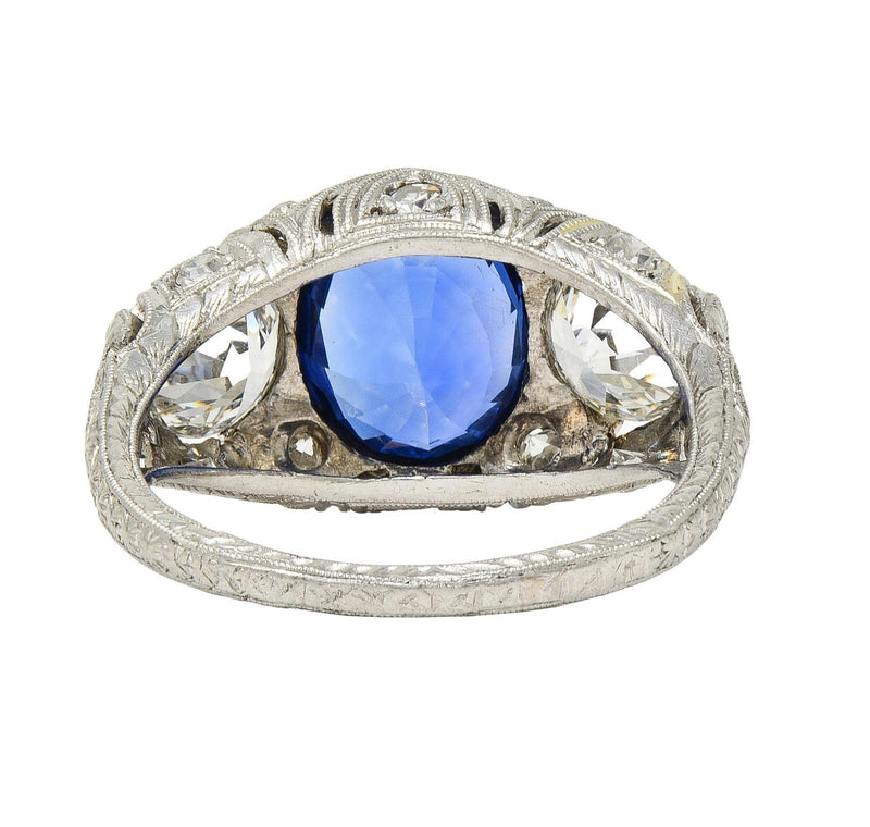 Art Deco 4.90 CTW No Heat Ceylon Sapphire Diamond Platinum Antique Ring AGL