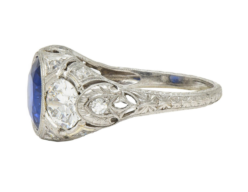 Art Deco 4.90 CTW No Heat Ceylon Sapphire Diamond Platinum Antique Ring AGL