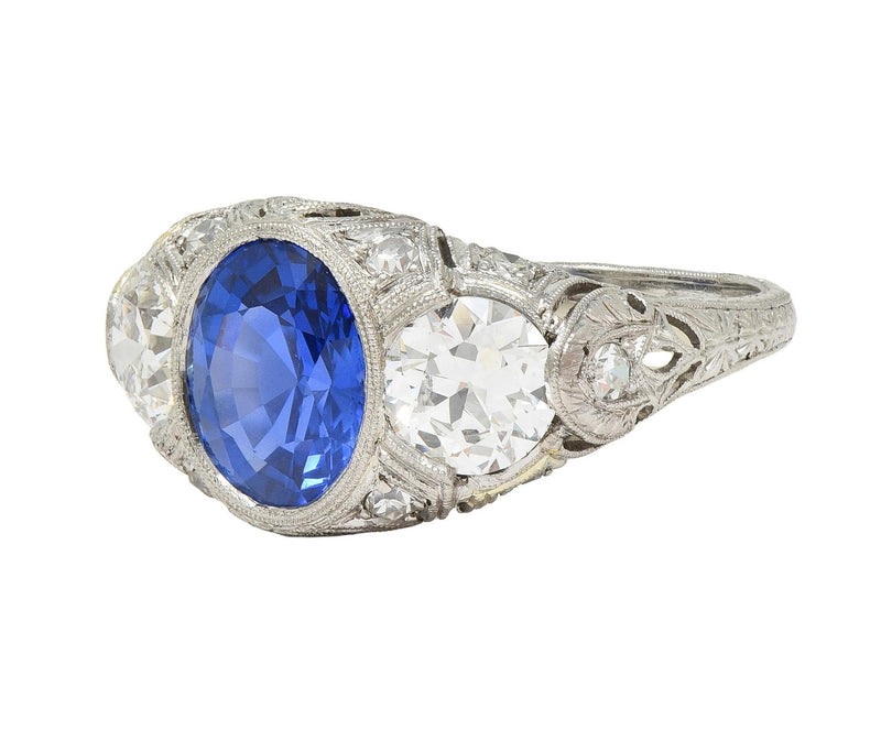 Art Deco 4.90 CTW No Heat Ceylon Sapphire Diamond Platinum Antique Ring AGL