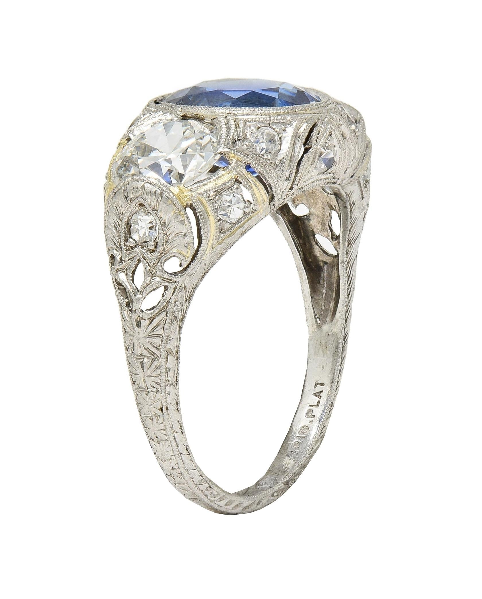 Art Deco 4.90 CTW No Heat Ceylon Sapphire Diamond Platinum Antique Ring AGL