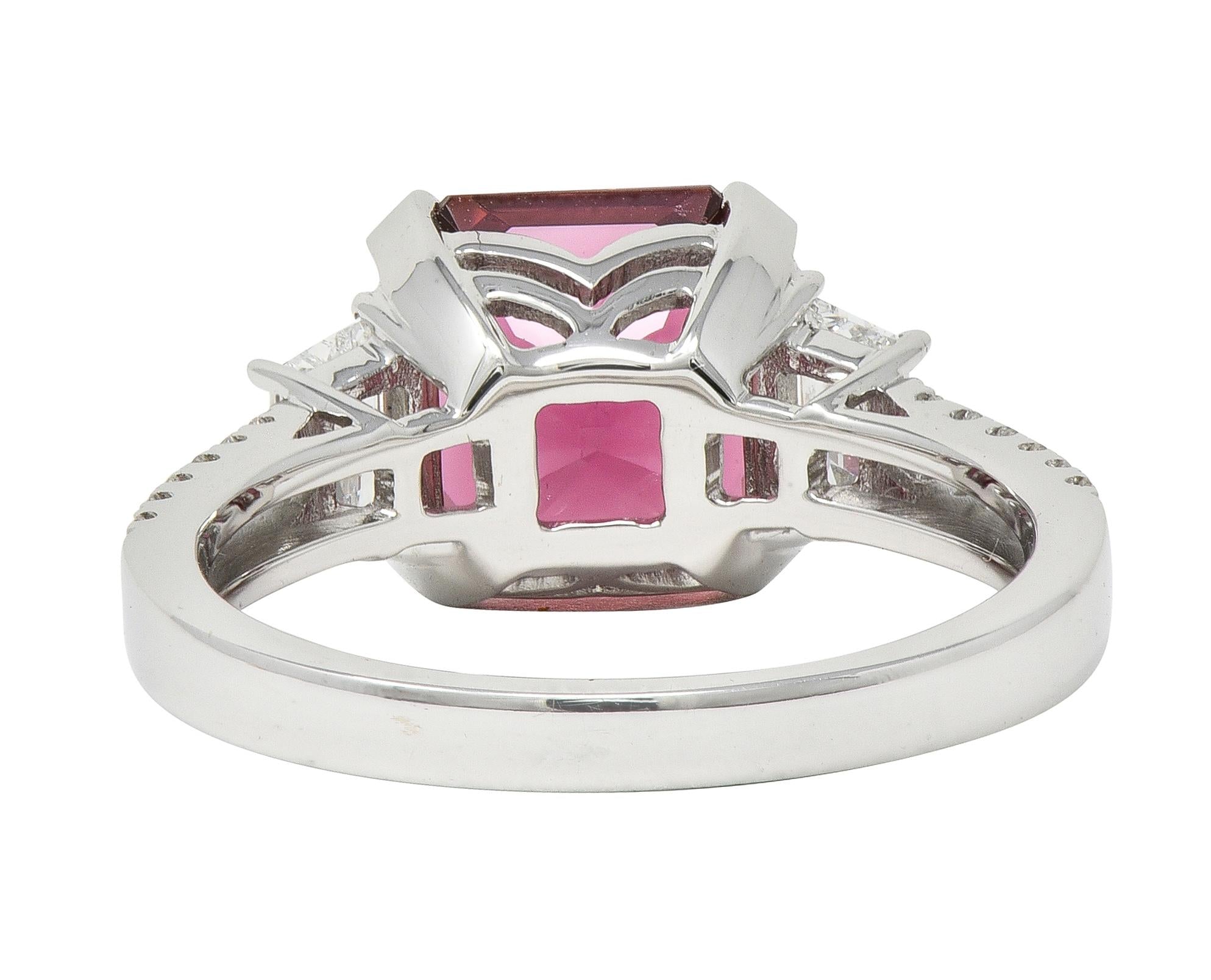 Contemporary 4.32 CTW Tourmaline Diamond 18 Karat White Gold Three Stone Ring