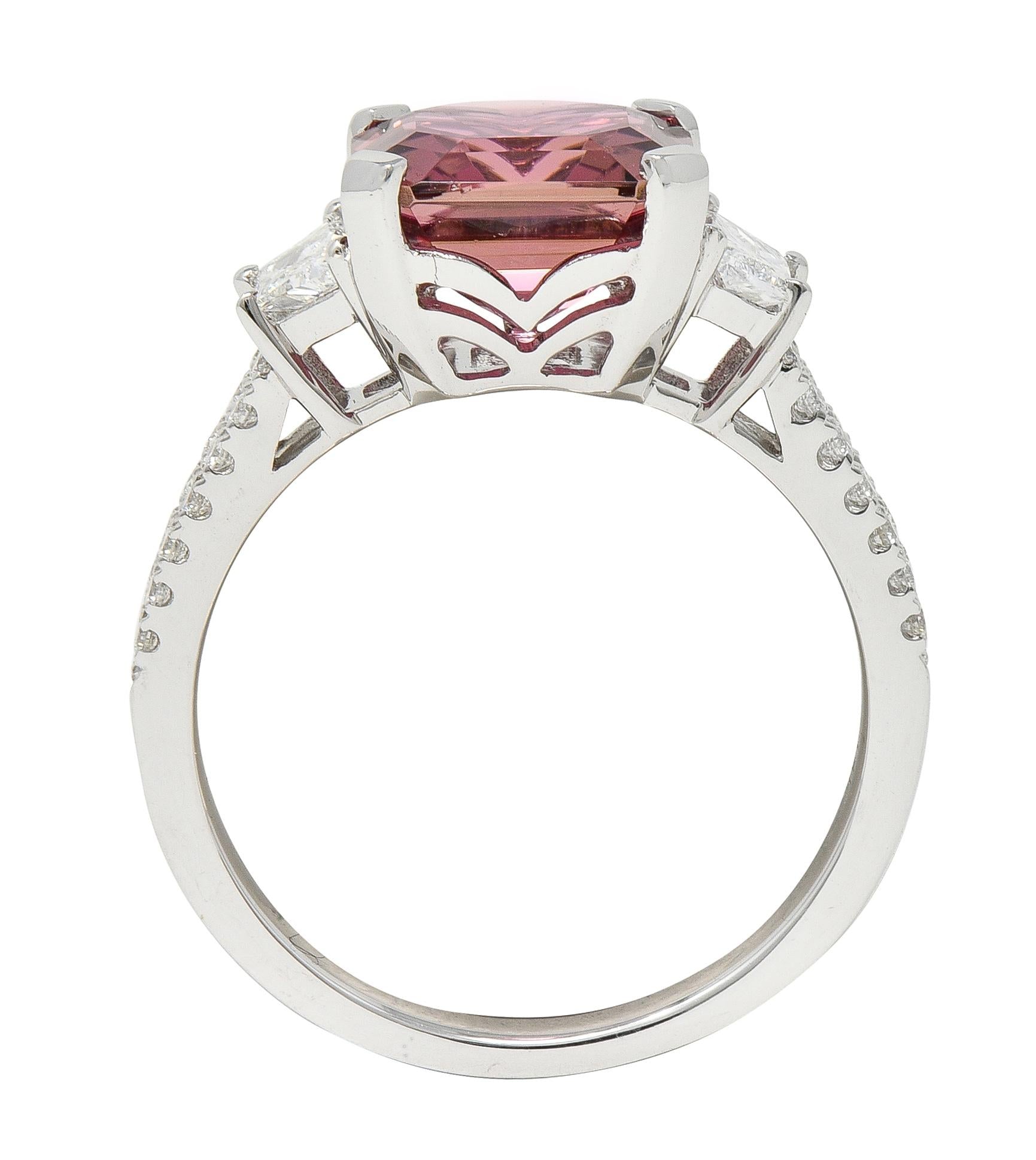 Contemporary 4.32 CTW Tourmaline Diamond 18 Karat White Gold Three Stone Ring