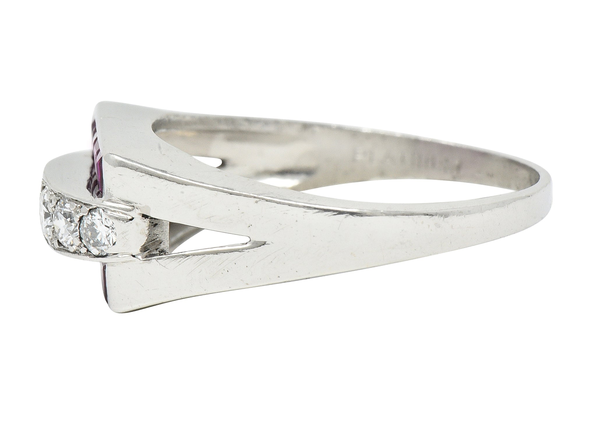 1950's Mid-Century 1.05 CTW Ruby Diamond Platinum Band Ring Published Wilson's Estate Jewelry