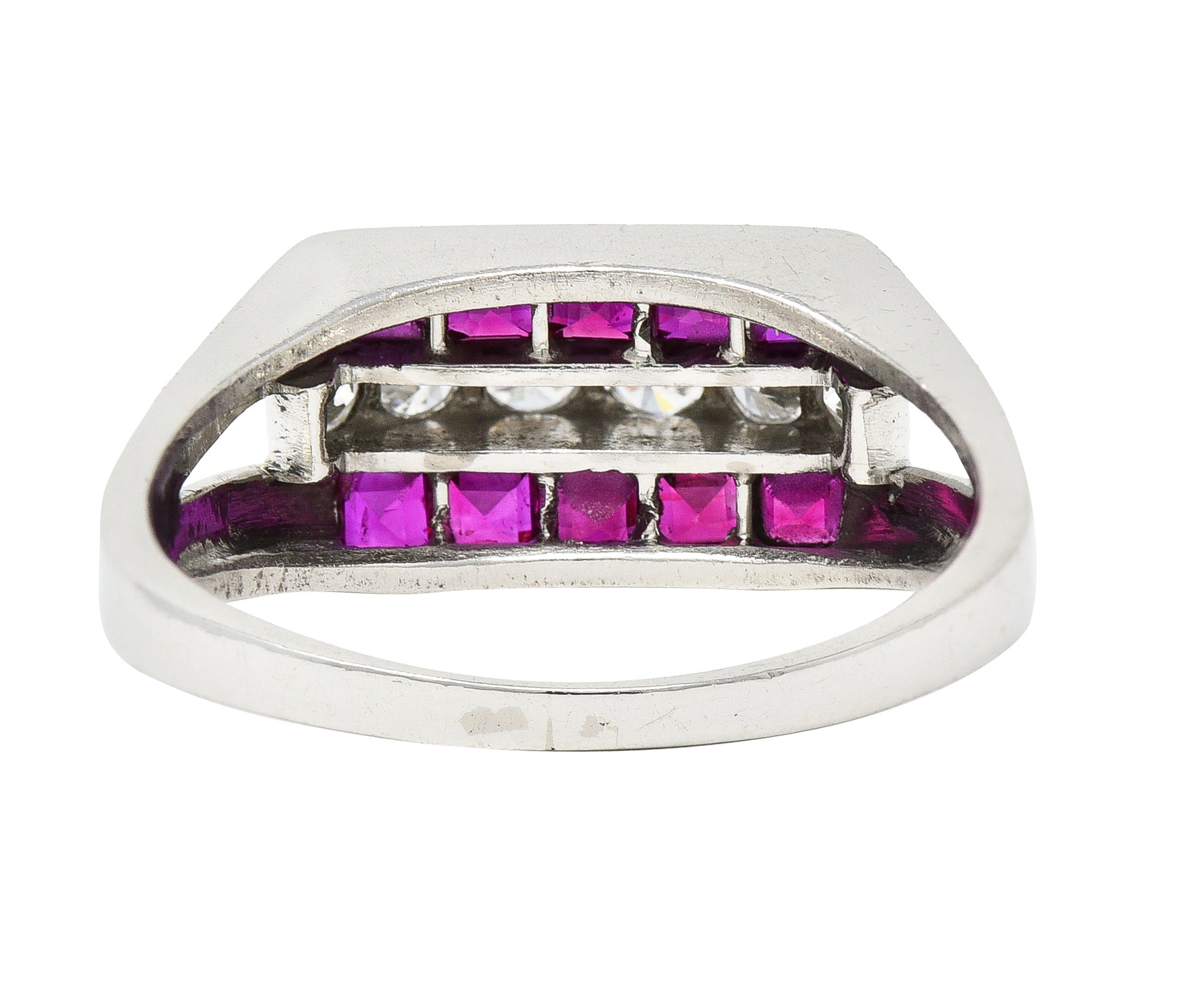 1950's Mid-Century 1.05 CTW Ruby Diamond Platinum Band Ring Published Wilson's Estate Jewelry