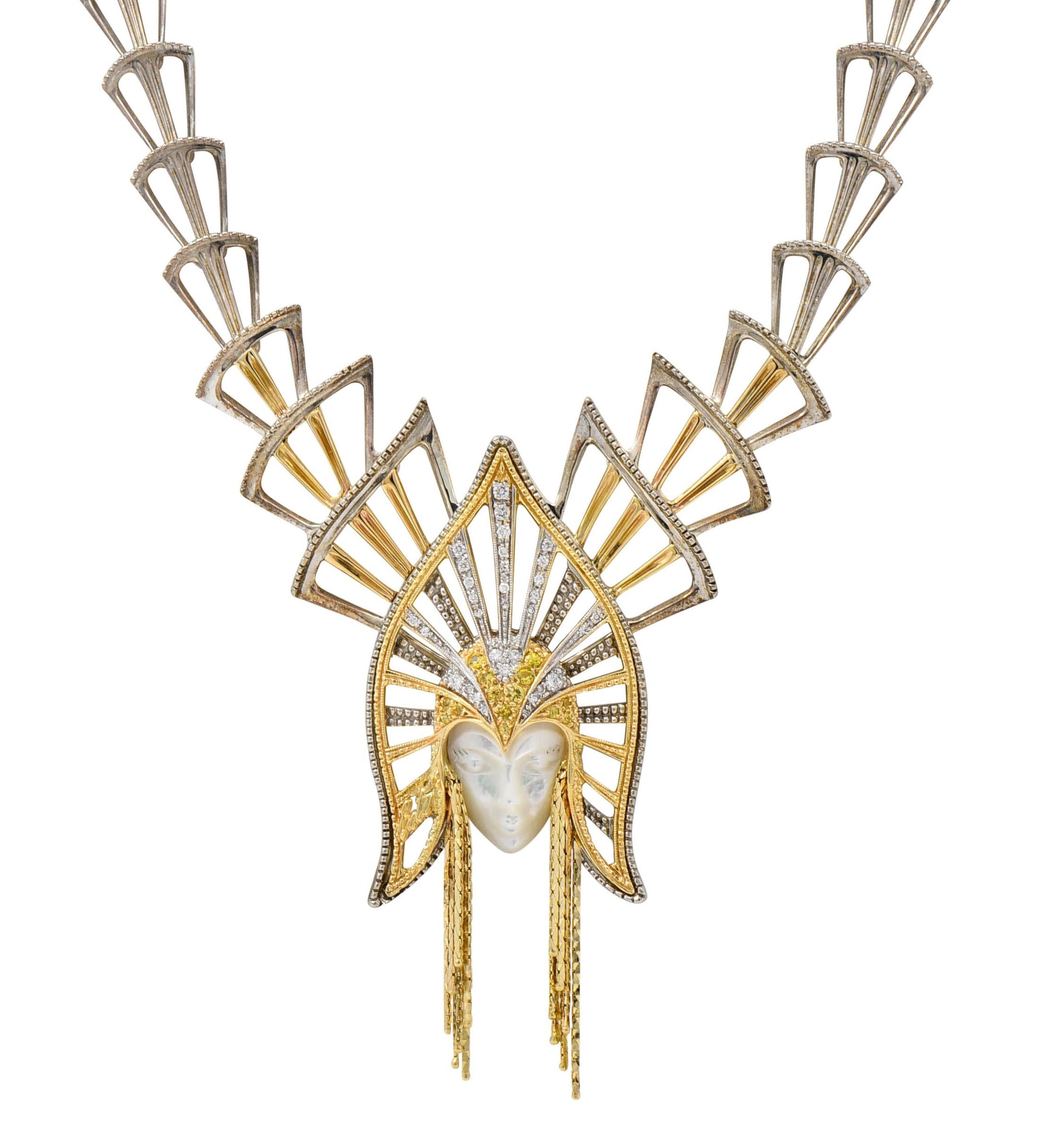 Erté 2002 1.45 CTW Diamond Sapphire 14K Gold Silver Mystere Brooch Necklace