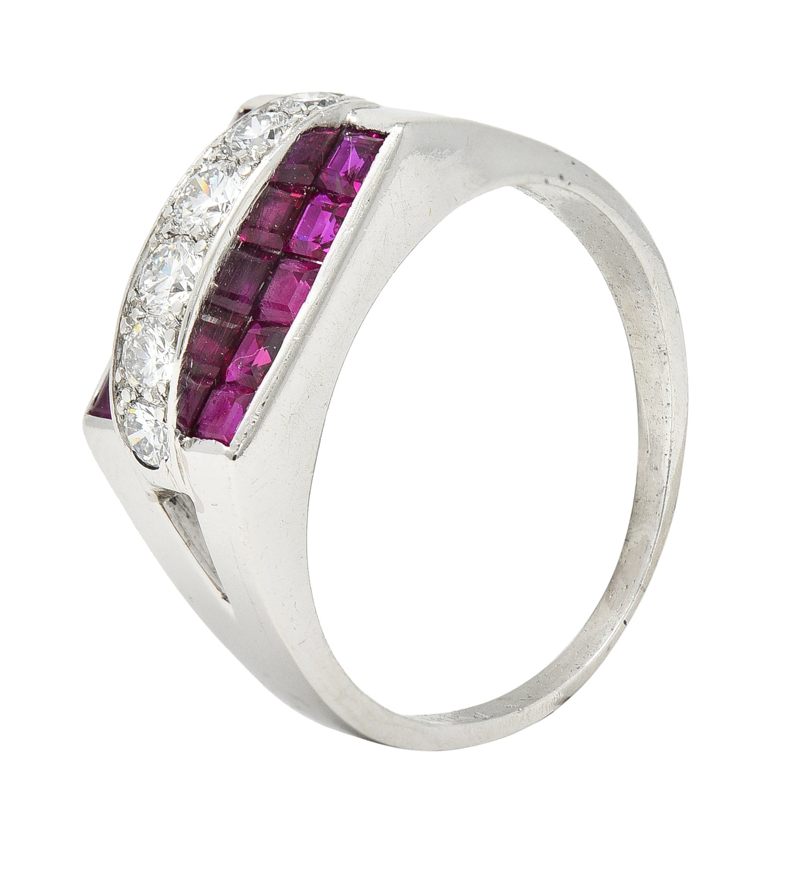 1950's Mid-Century 1.05 CTW Ruby Diamond Platinum Band Ring Published Wilson's Estate Jewelry