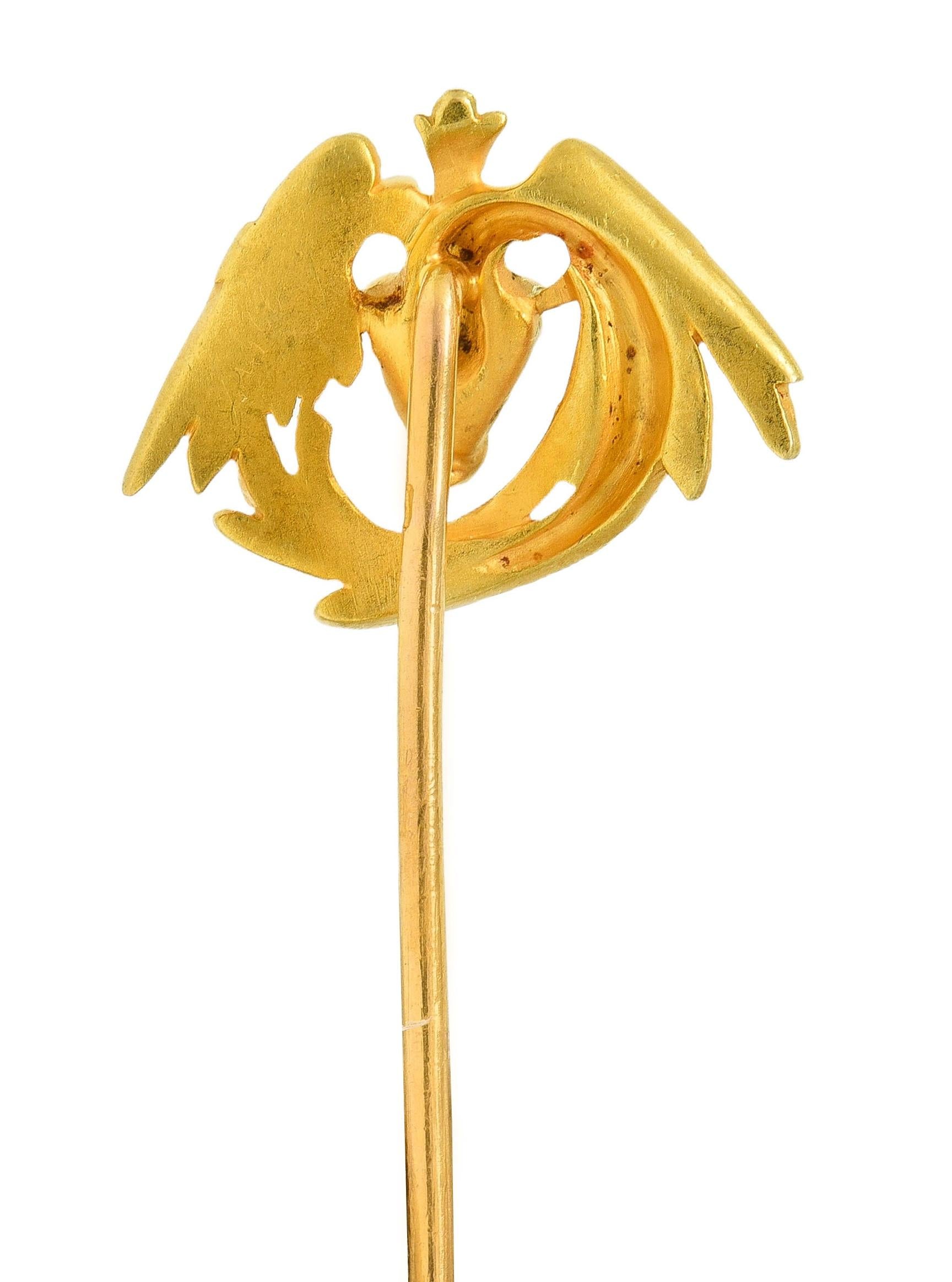 Art Nouveau French 18 Karat Yellow Gold Antique Winged Serpent Stickpin