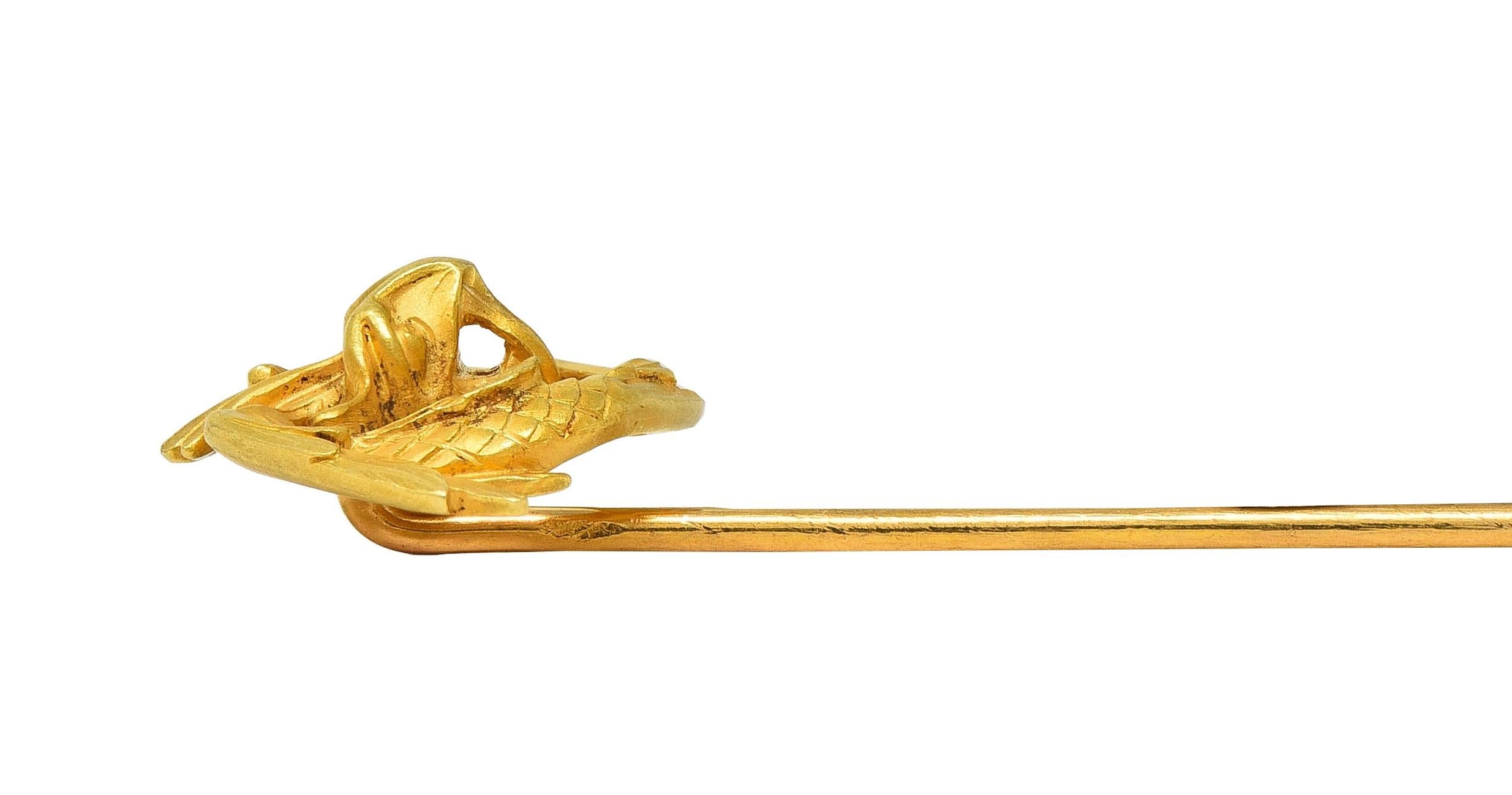 Art Nouveau French 18 Karat Yellow Gold Antique Winged Serpent Stickpin