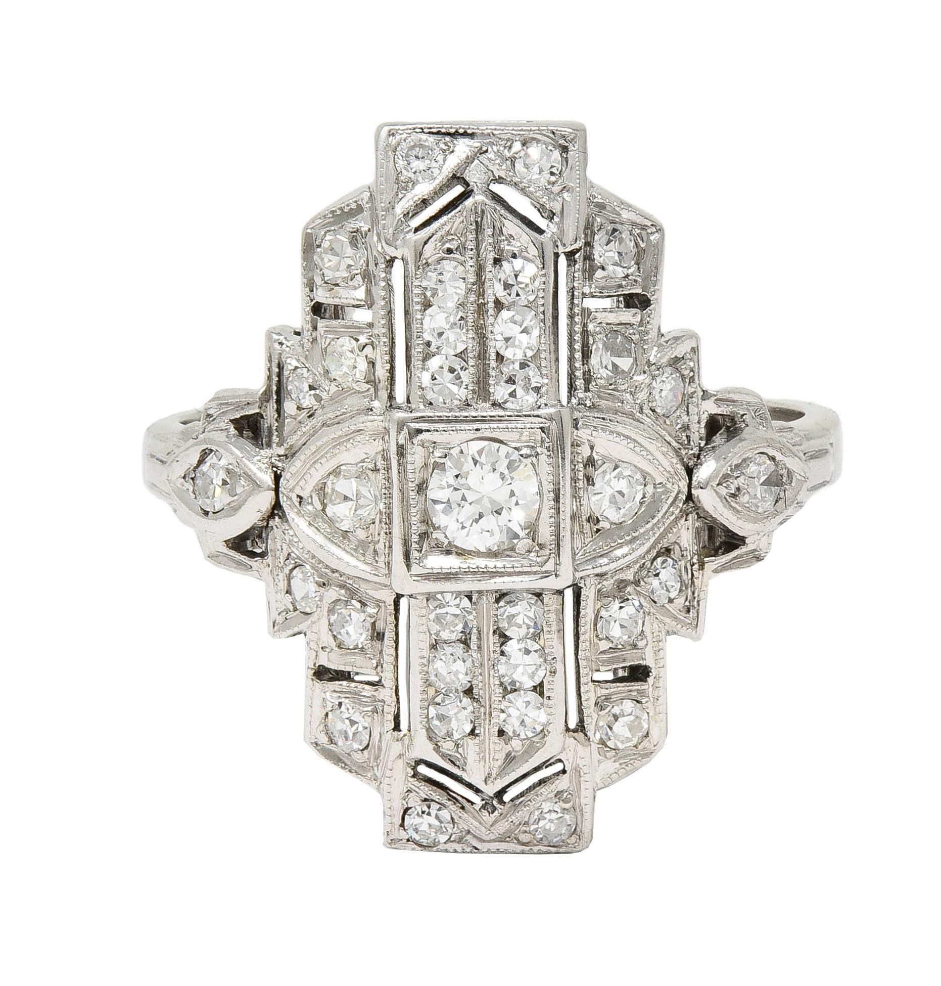 Wexler Bros Art Deco 0.52 CTW Diamond 18K White Gold Vintage Navette Dinner Ring