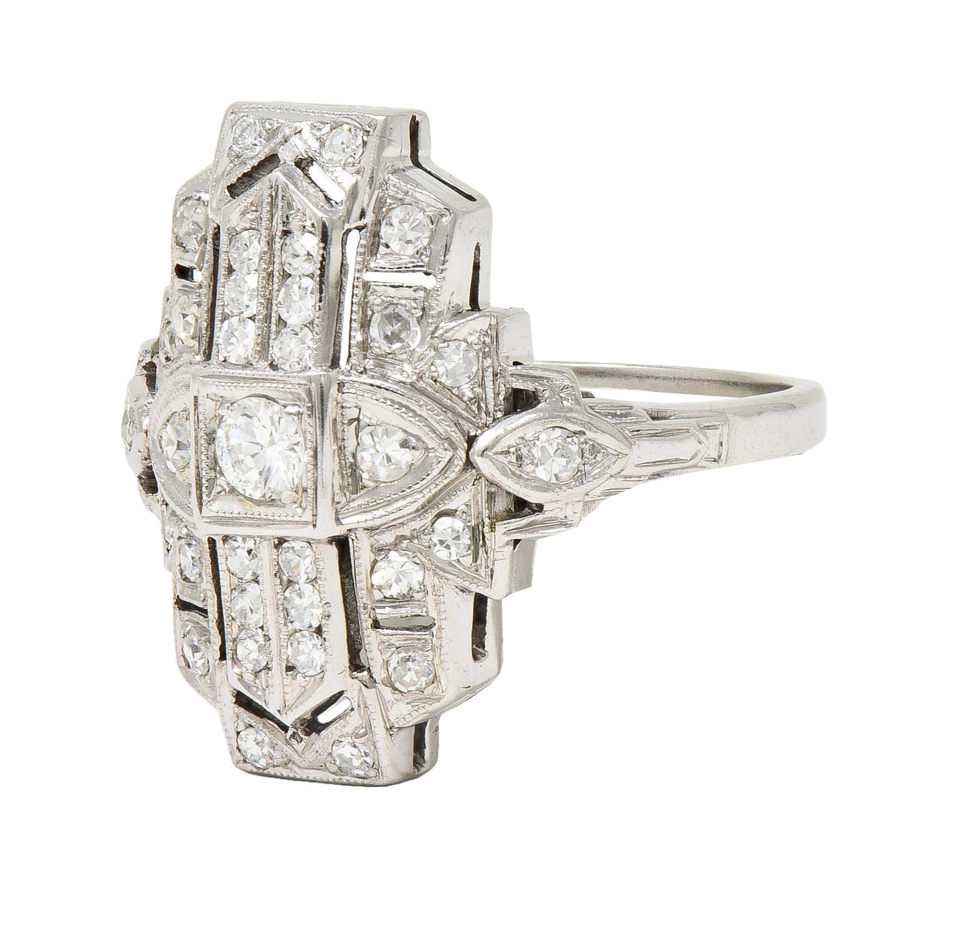 Wexler Bros Art Deco 0.52 CTW Diamond 18K White Gold Vintage Navette Dinner Ring