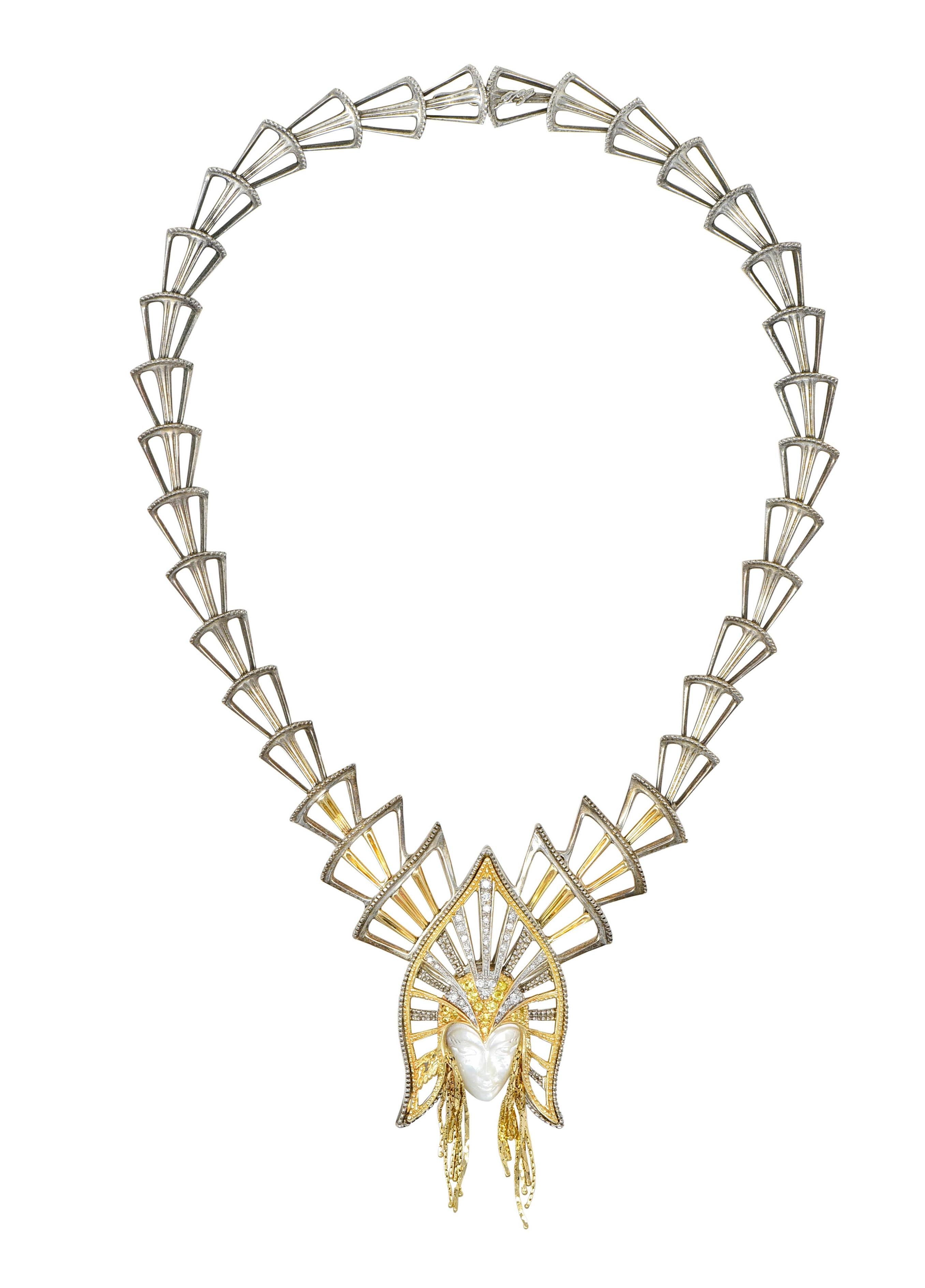 Erté 2002 1.45 CTW Diamond Sapphire 14K Gold Silver Mystere Brooch Necklace